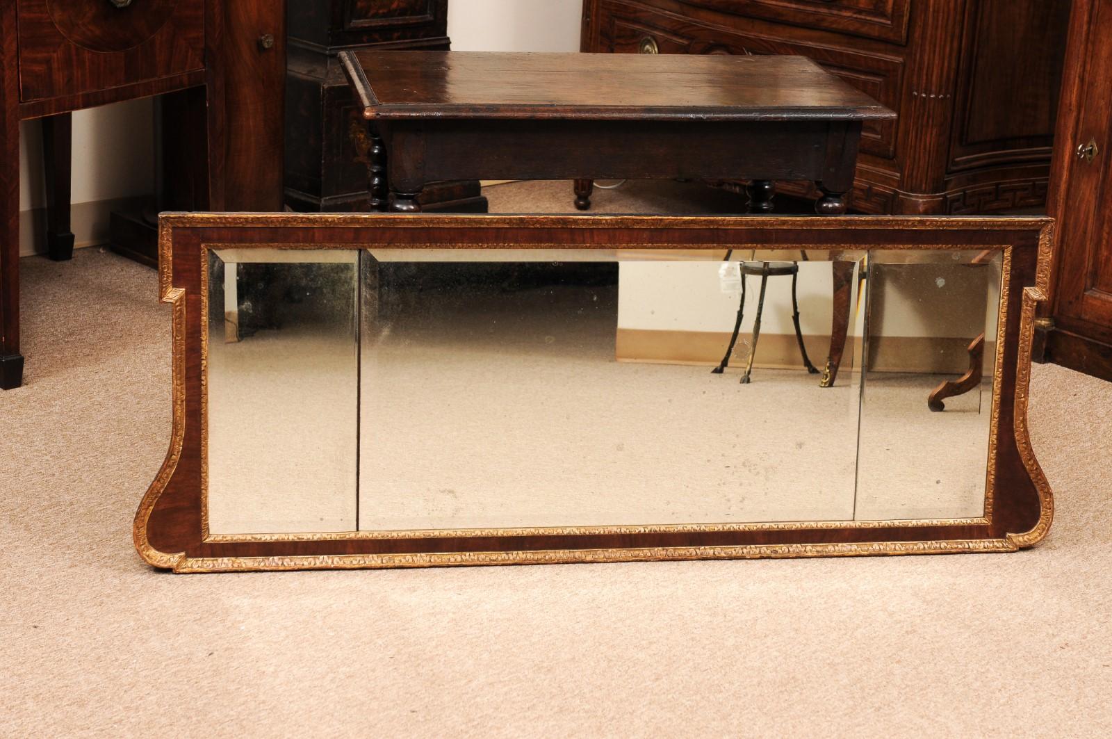 18th Century English Queen Anne Walnut & Parcel Gilt Overmantle Mirror In Fair Condition For Sale In Atlanta, GA