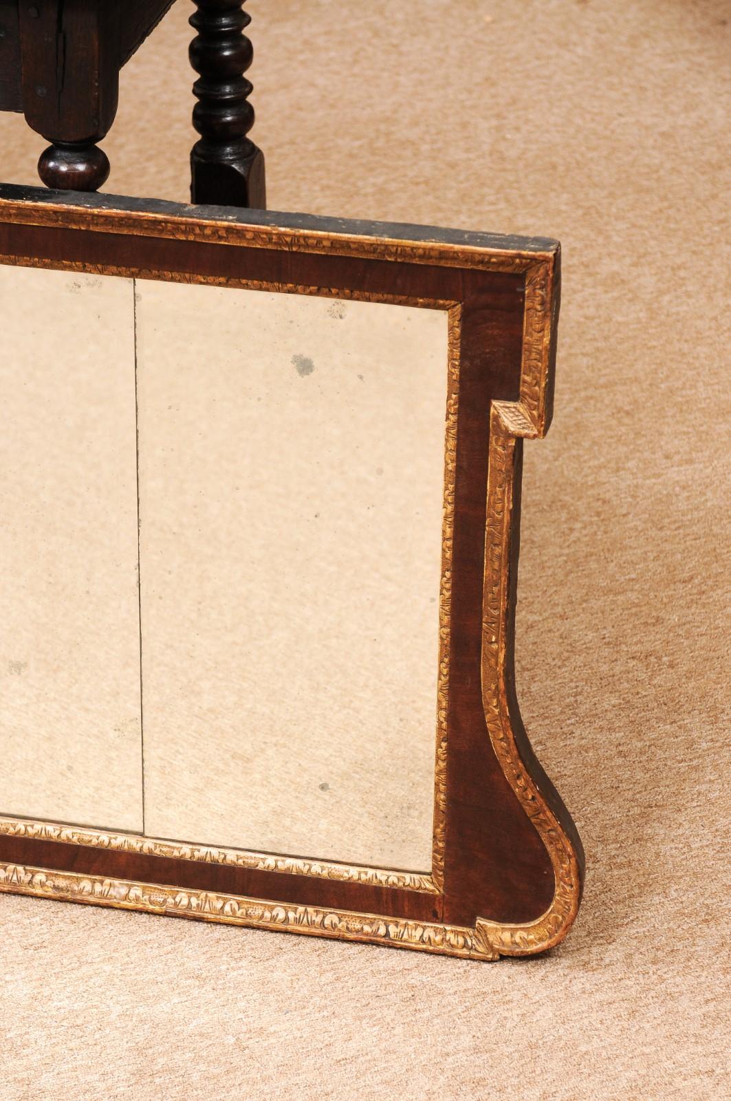 18th Century English Queen Anne Walnut & Parcel Gilt Overmantle Mirror For Sale 2