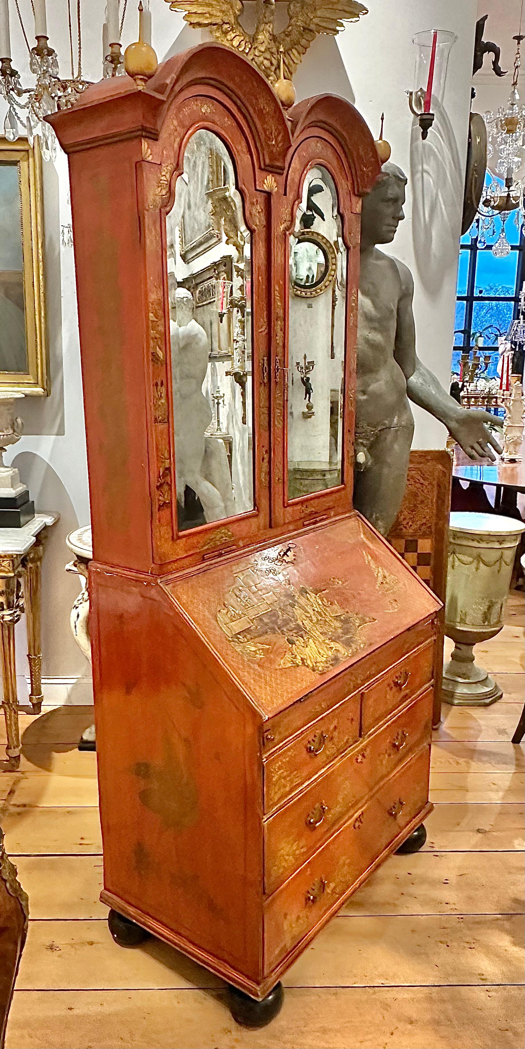 18th Century English Red Lacquer chinoiserie Secretary 5
