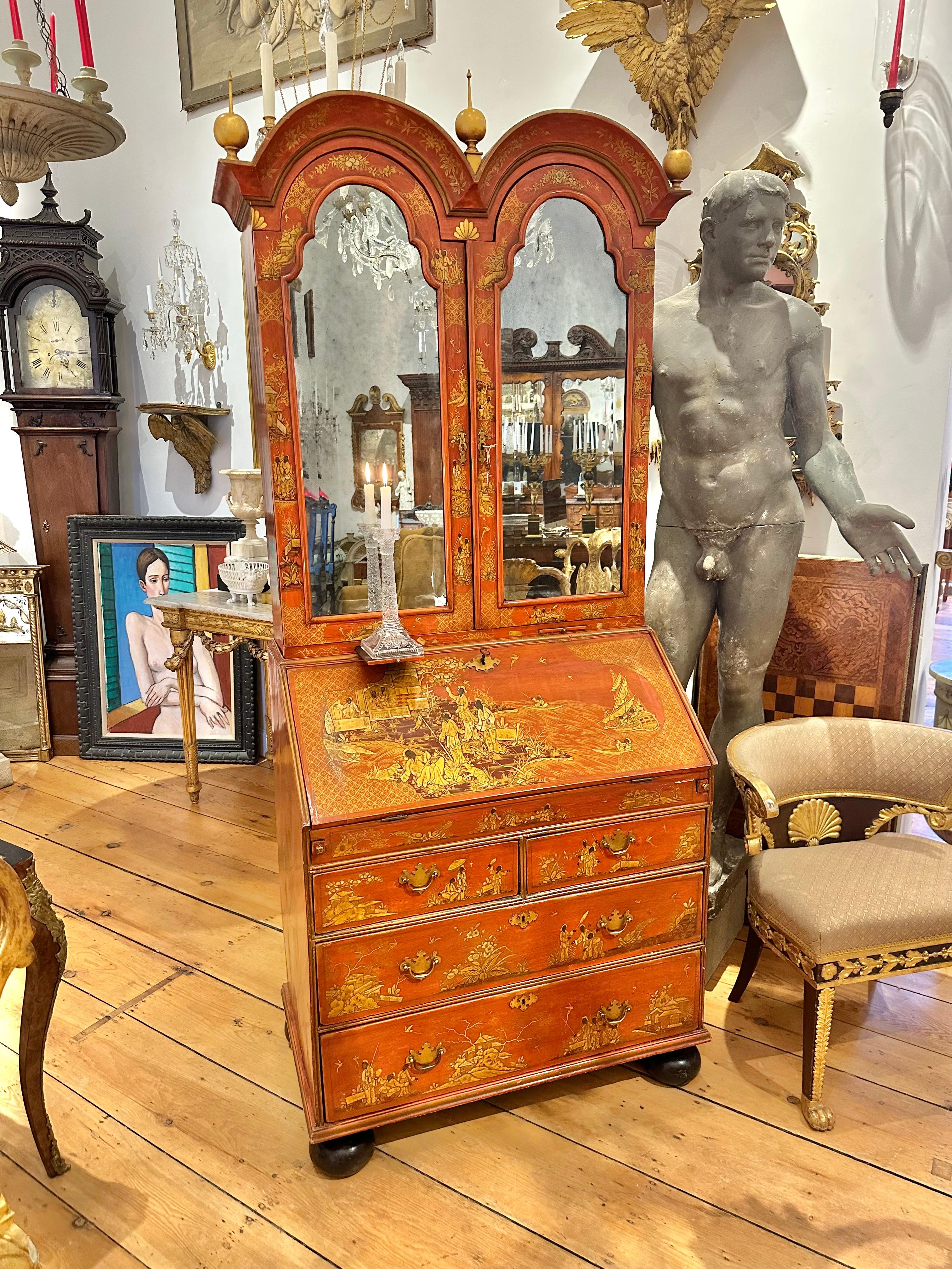 18th Century English Red Lacquer chinoiserie Secretary 6