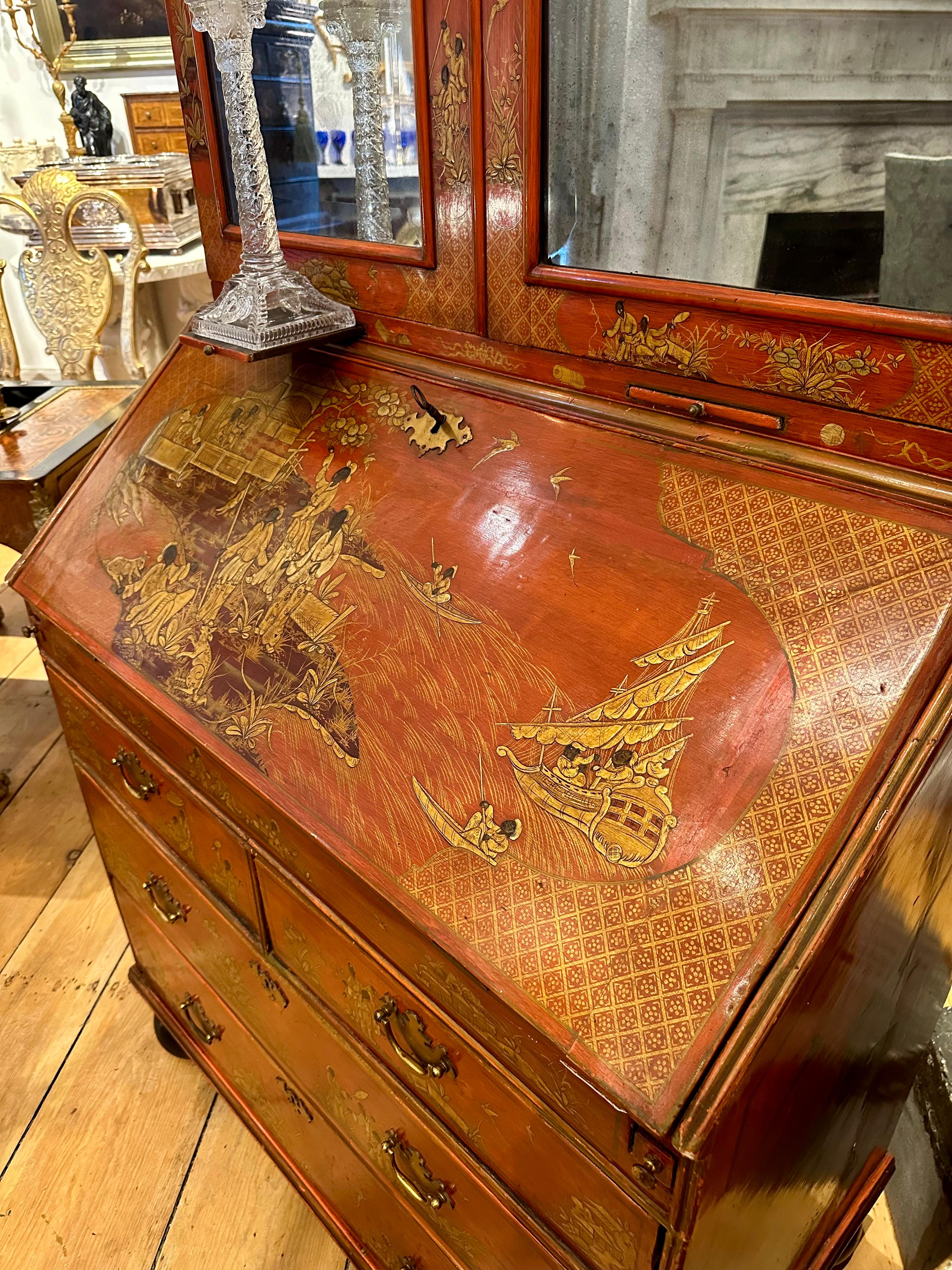 18th Century English Red Lacquer chinoiserie Secretary 8