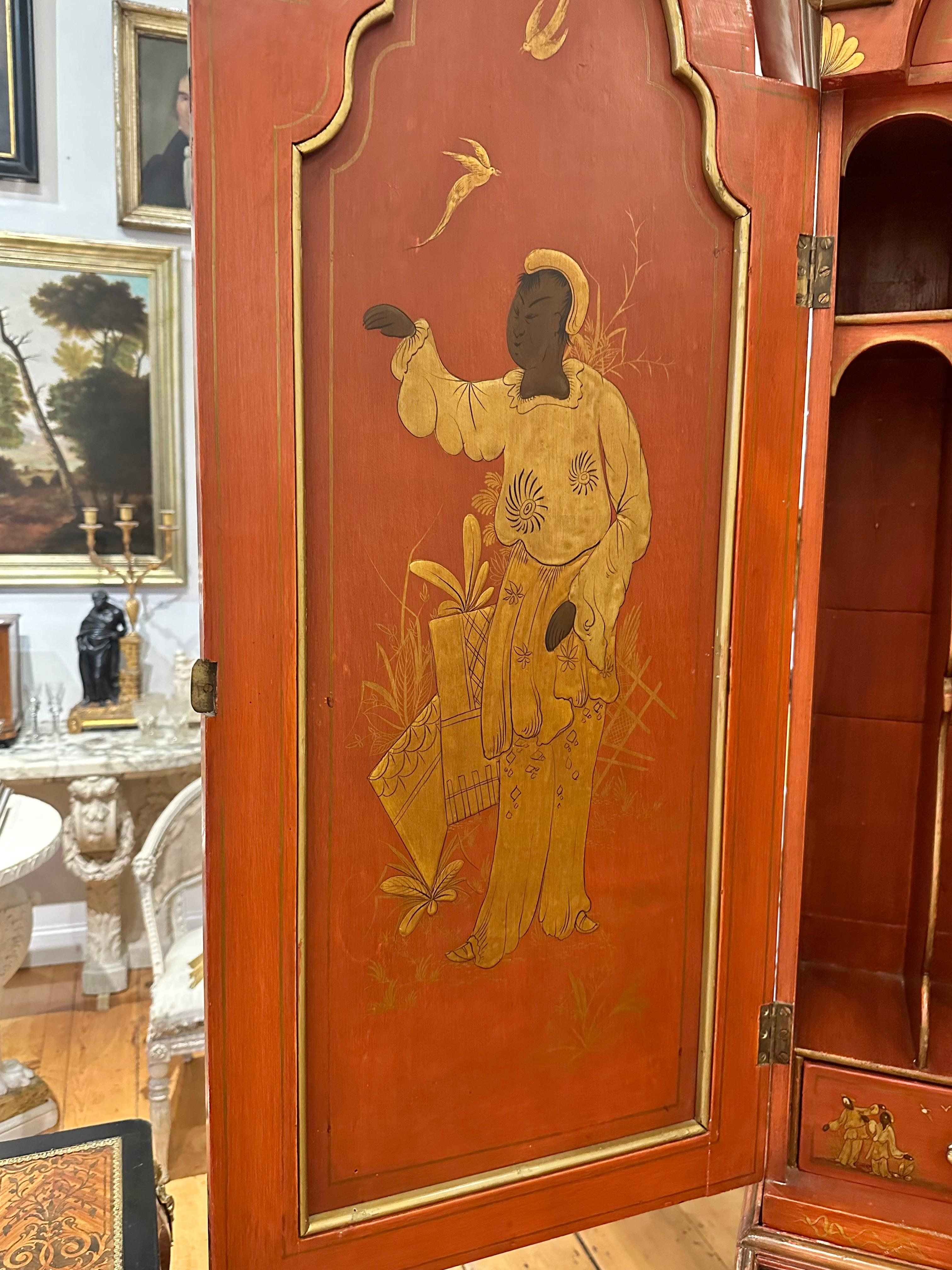 18th Century and Earlier 18th Century English Red Lacquer chinoiserie Secretary