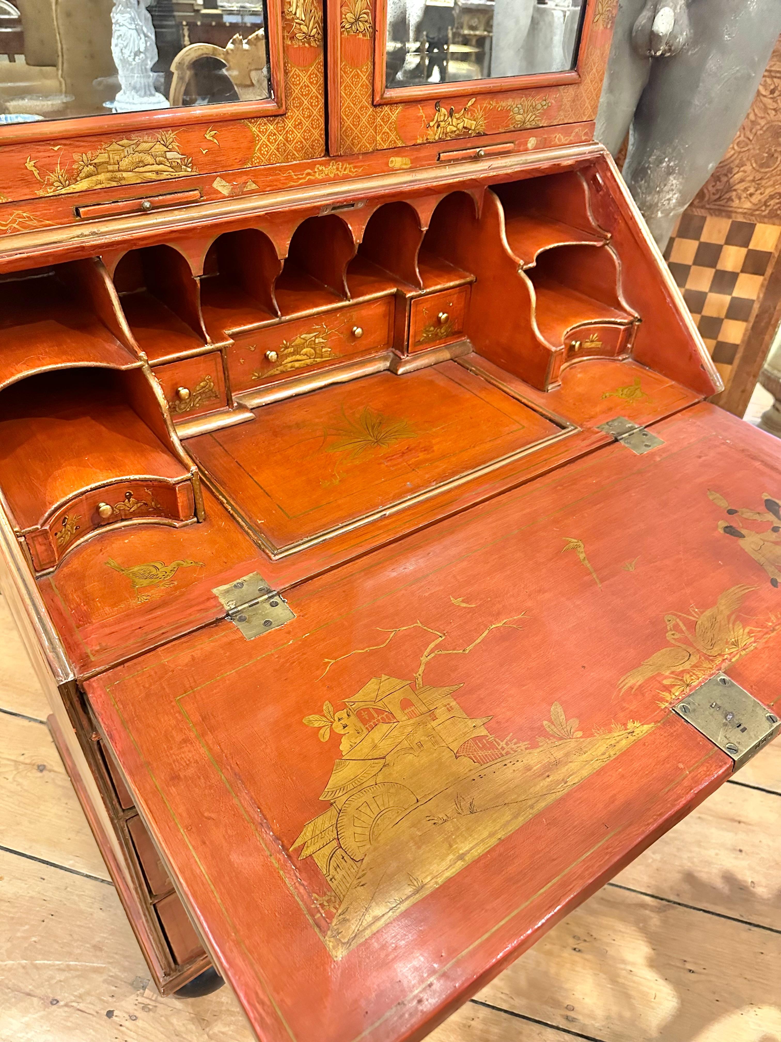 18th Century English Red Lacquer chinoiserie Secretary 1