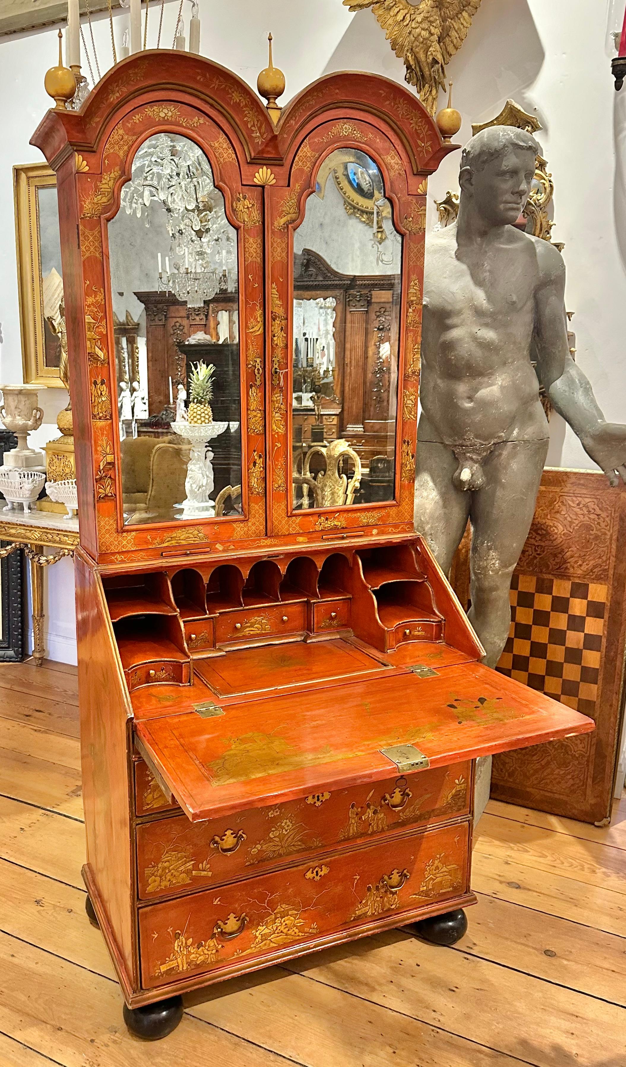 18th Century English Red Lacquer chinoiserie Secretary 2