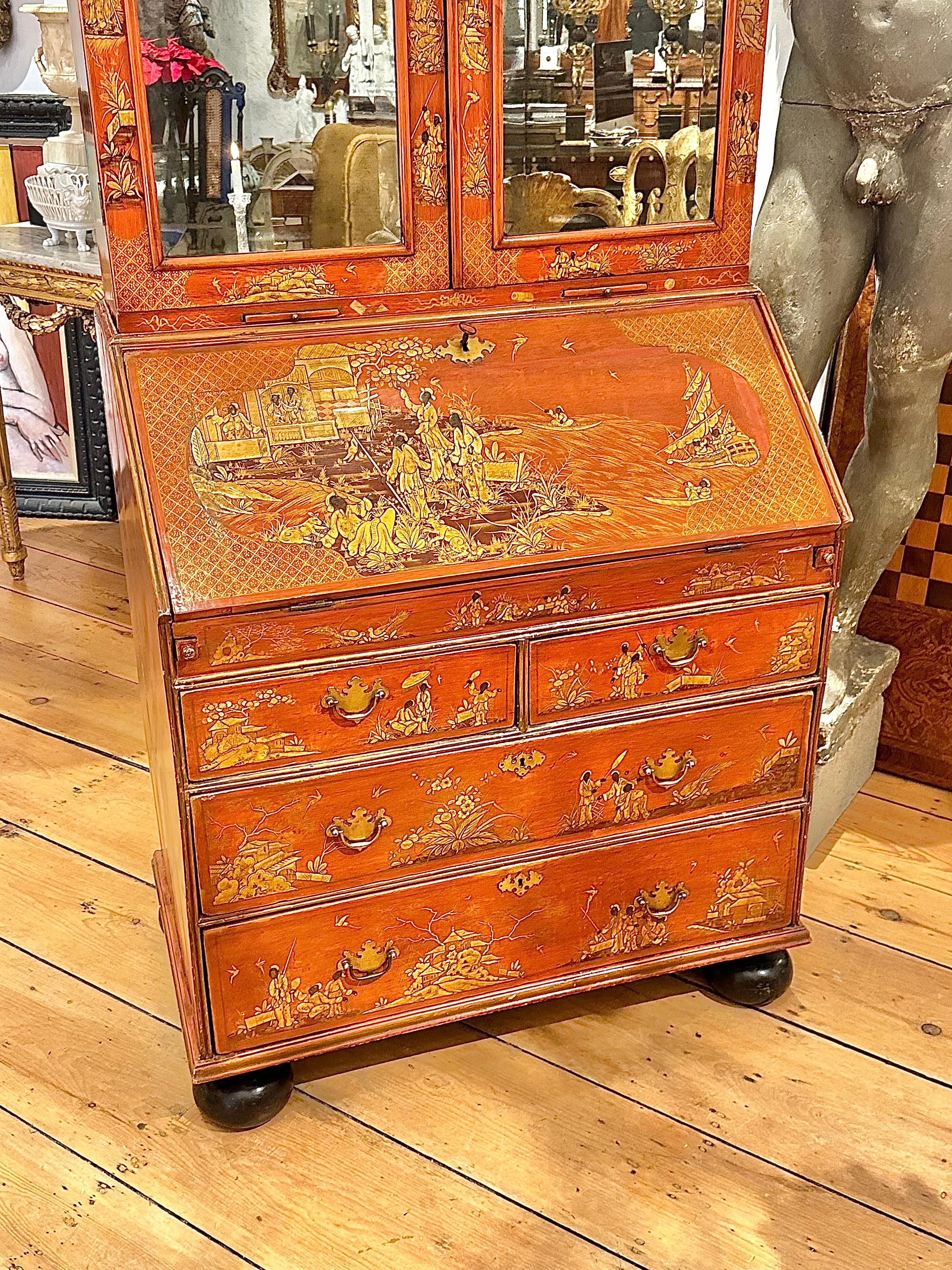 18th Century English Red Lacquer chinoiserie Secretary 3