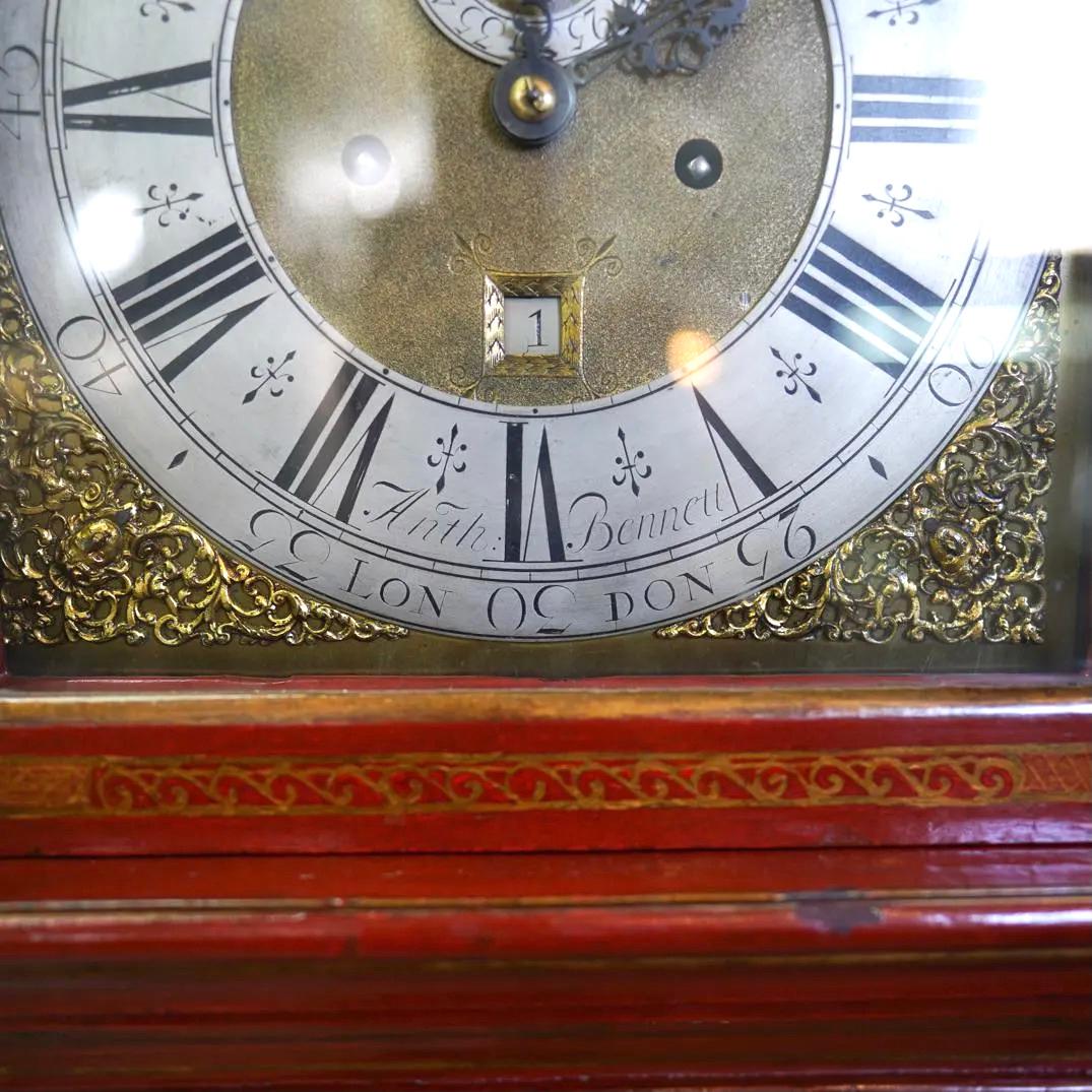 18th Century English Red Lacquered Chinoiserie Tall Case Clock 1
