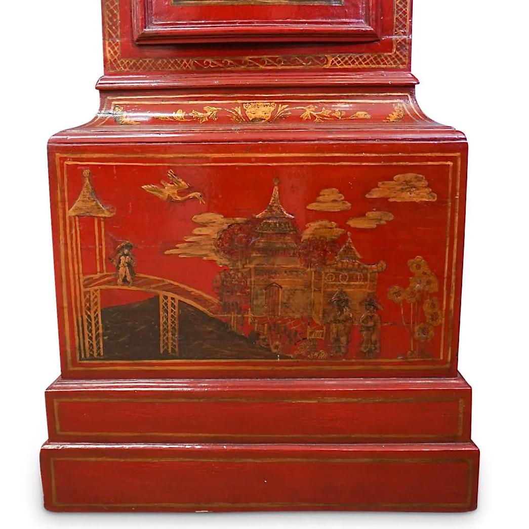 18th Century English Red Lacquered Chinoiserie Tall Case Clock 3