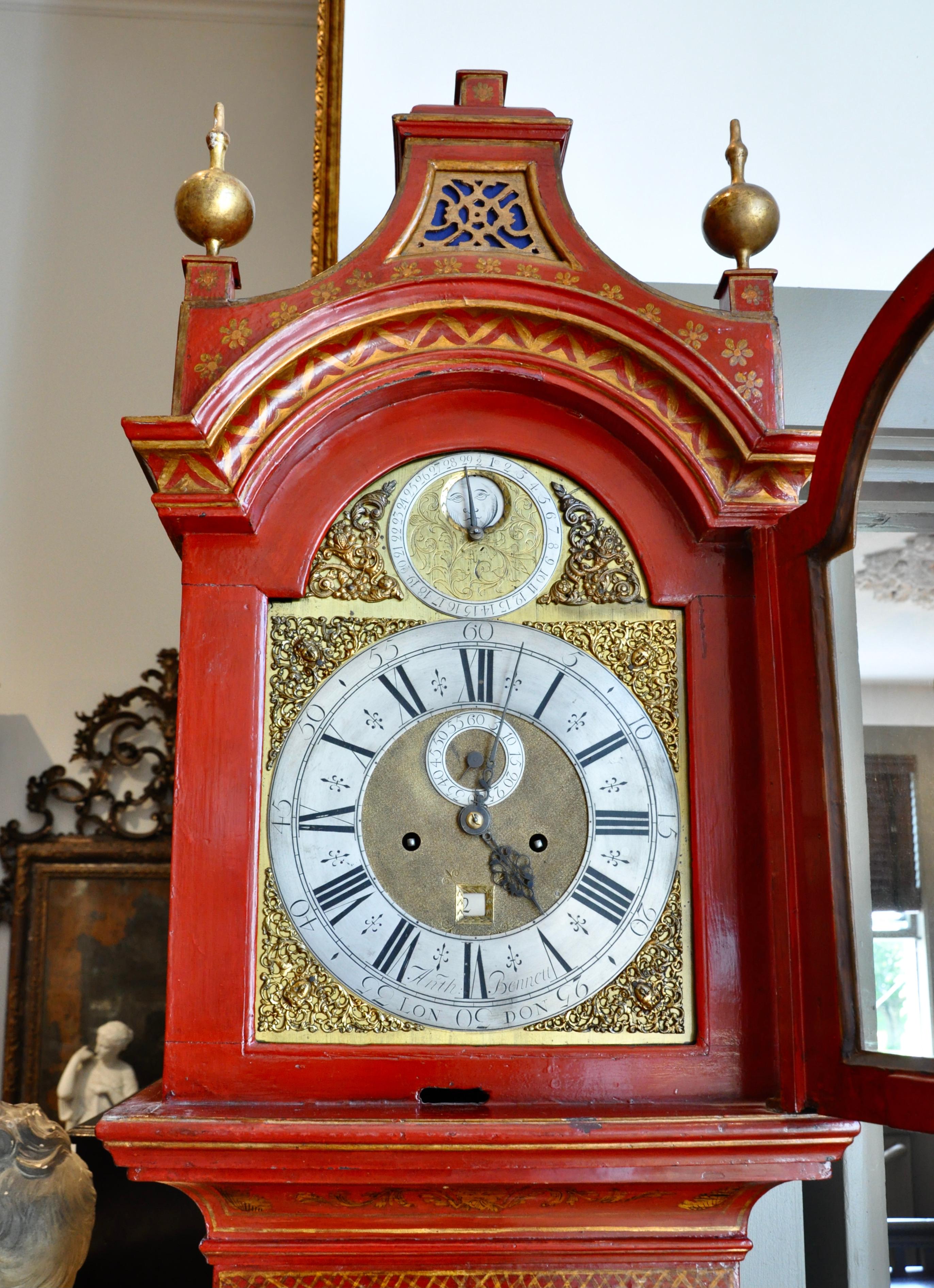 red grandfather clock