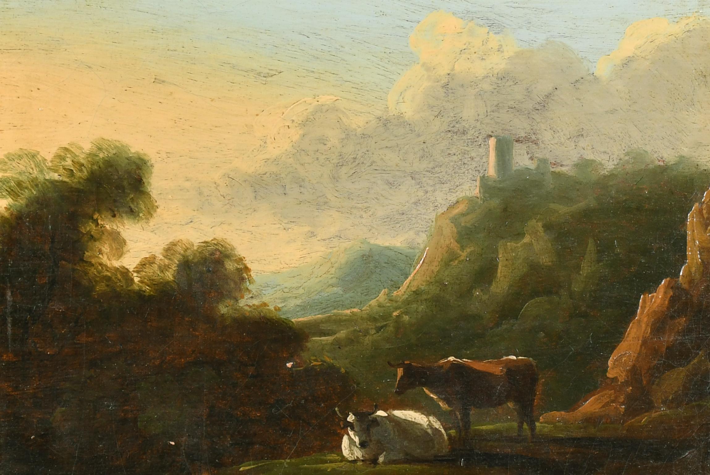 Cerchio di Thomas Gainsborough (circle of Thomas Gainsborough), olio inglese del 18° secolo con bovini in un paesaggio - Painting di 18th Century English School