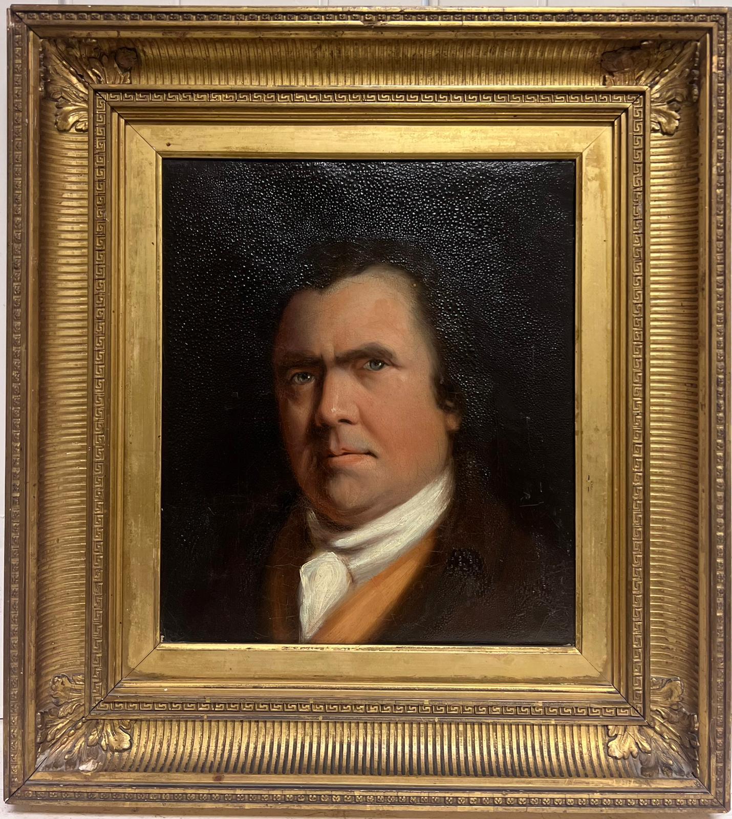18th Century English School Portrait Painting - Fine Georgian English Portrait of Named Gentleman Antique Gilt Framed Oil 