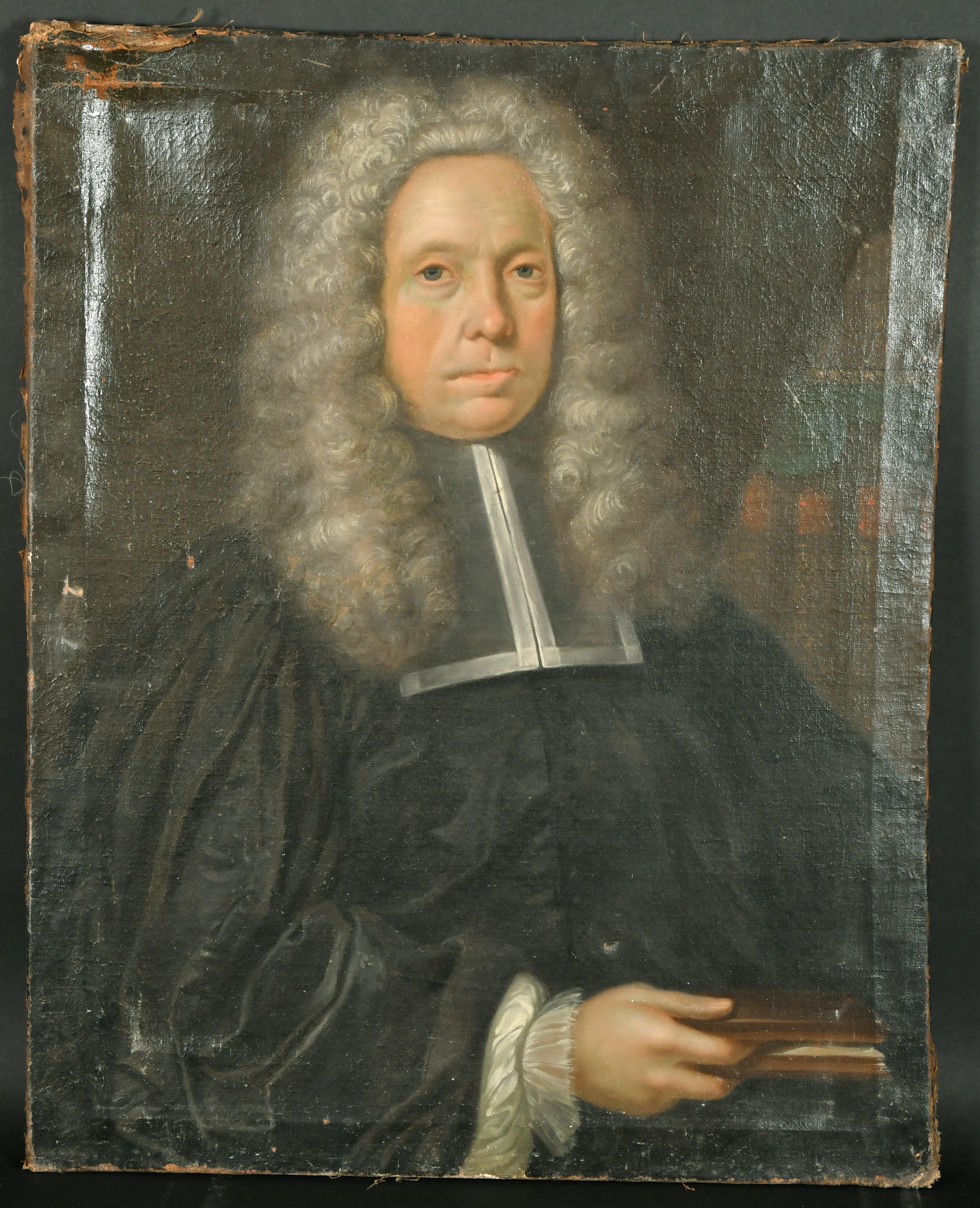 Grande dipinto a olio britannico del XVIII secolo Ritratto di un chierico in parrucca - Painting di 18th Century English School