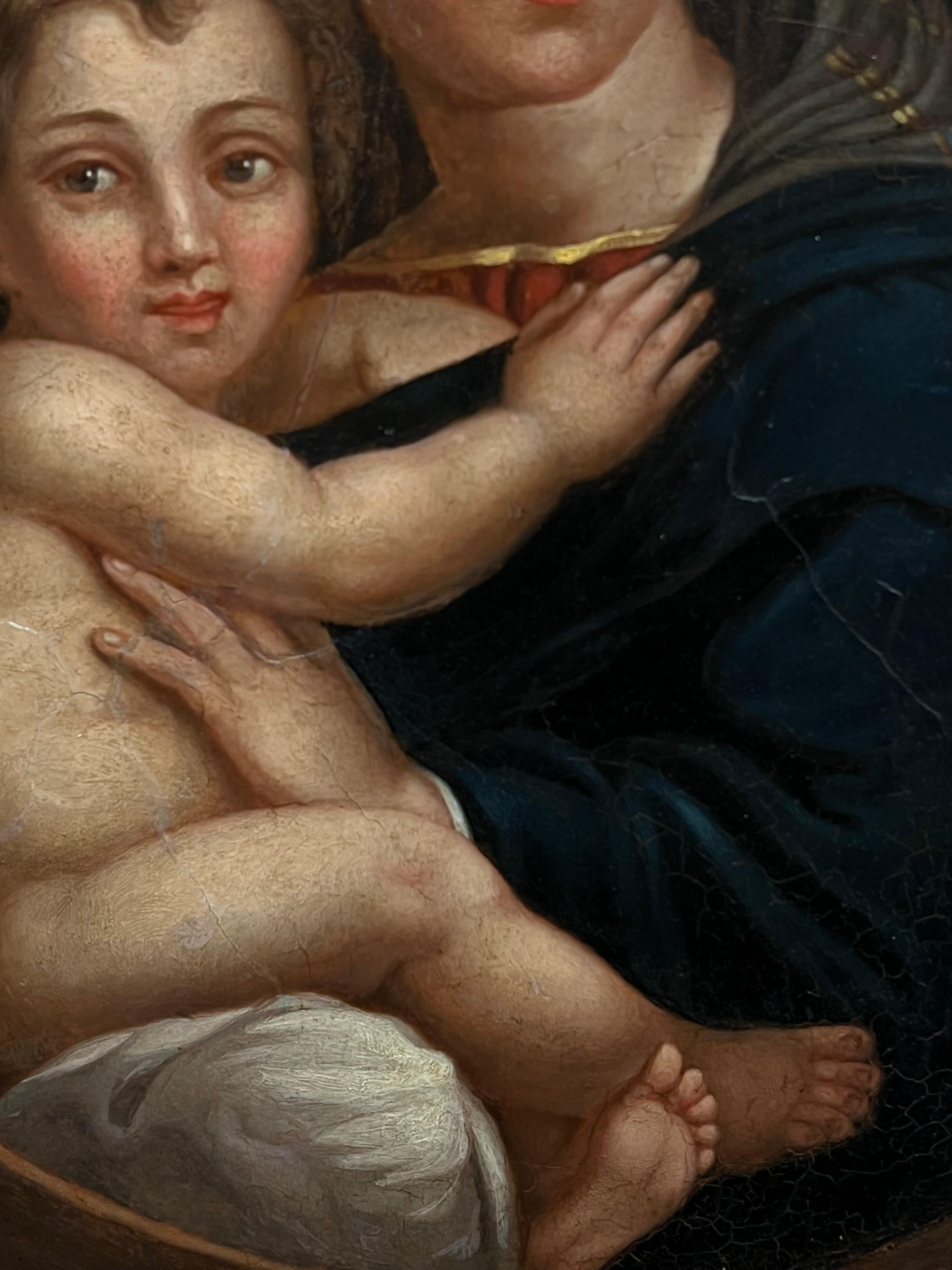 Madonna con Bambino Olio su tela inglese del 1800 con composizione circolare in vendita 1