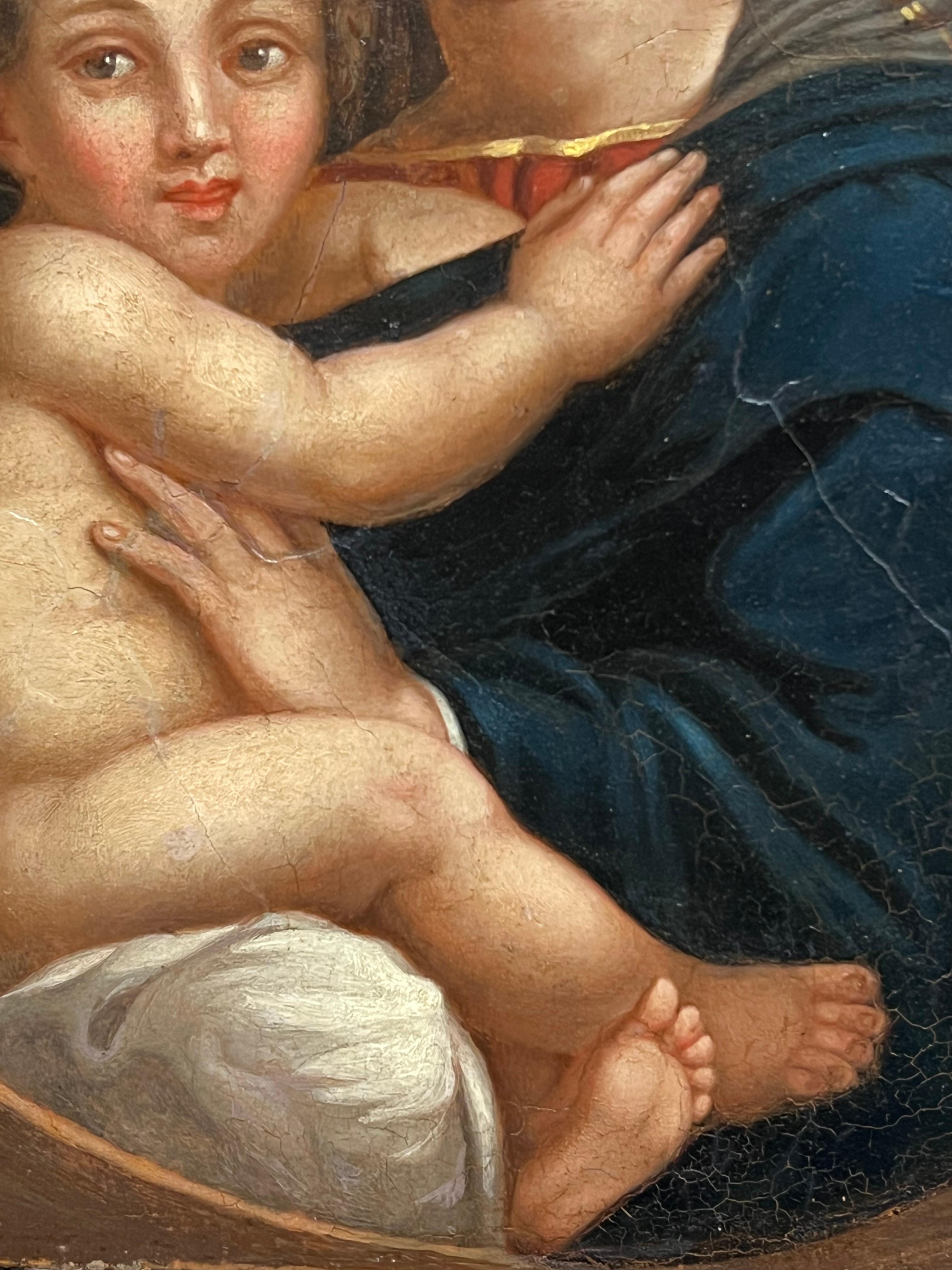 Madonna con Bambino Olio su tela inglese del 1800 con composizione circolare in vendita 4