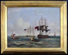Man O'War on a Calm - English Maritime Marine Old Master Seascape Oil Painting