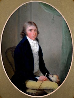Portrait d'un gentleman et d'un chien - Peinture à l'huile de style géorgien anglais, vieux maître