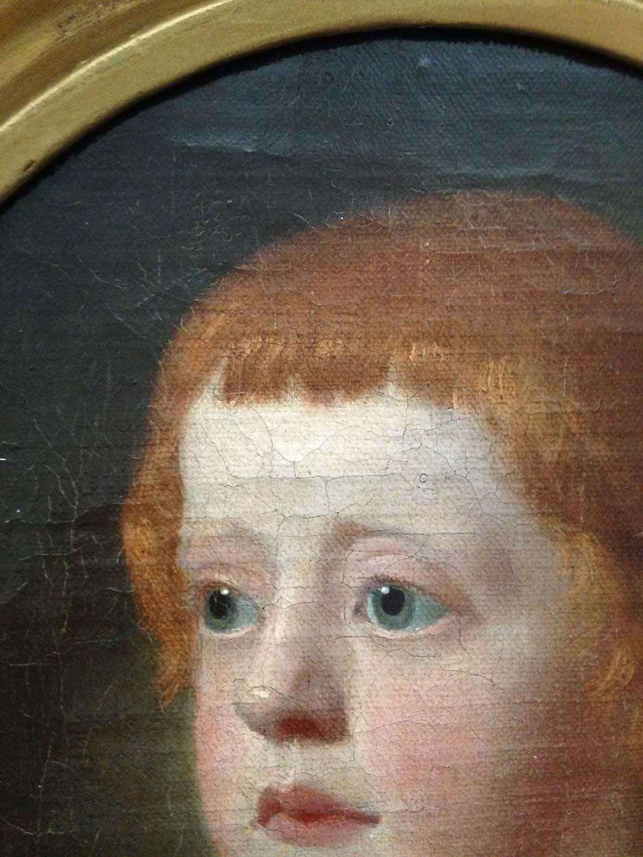 Painted English School Portrait of a Young Boy, Oil on Canvas, 18th Century