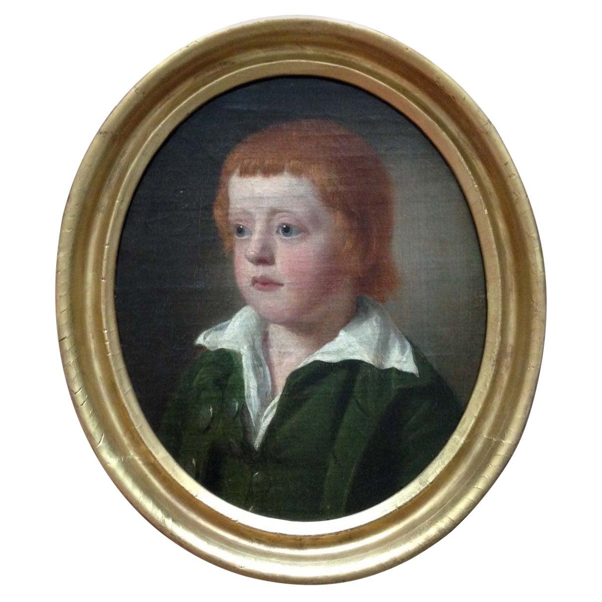 18th Century English School Portrait of a Young Boy Oil on Canvas