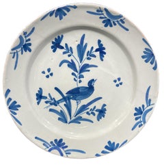 Antique Lambeth Plate, English Delftware, Blue and White Design c. 1750