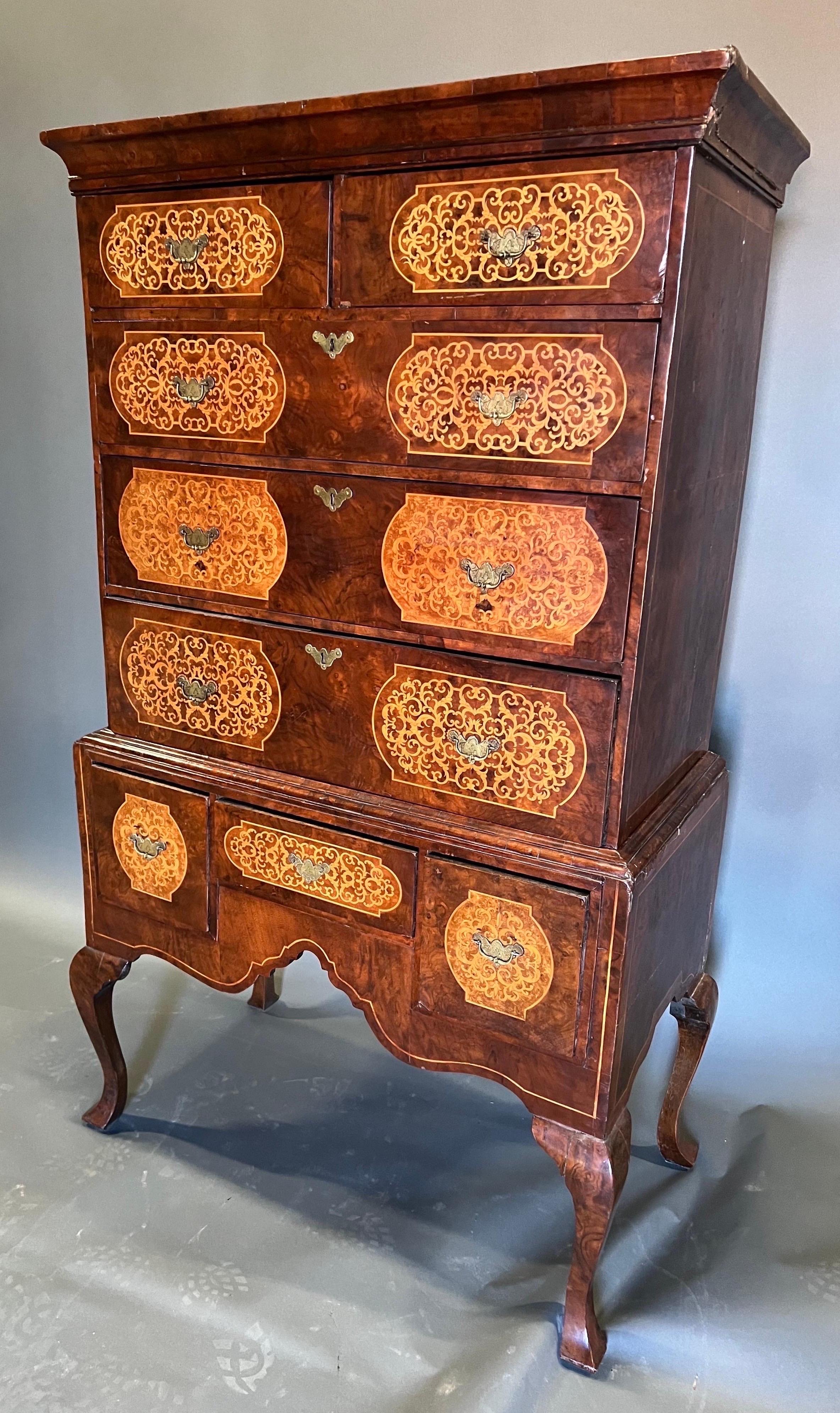 George II 18th century English Seaweed Inlaid Chest of Frame  For Sale