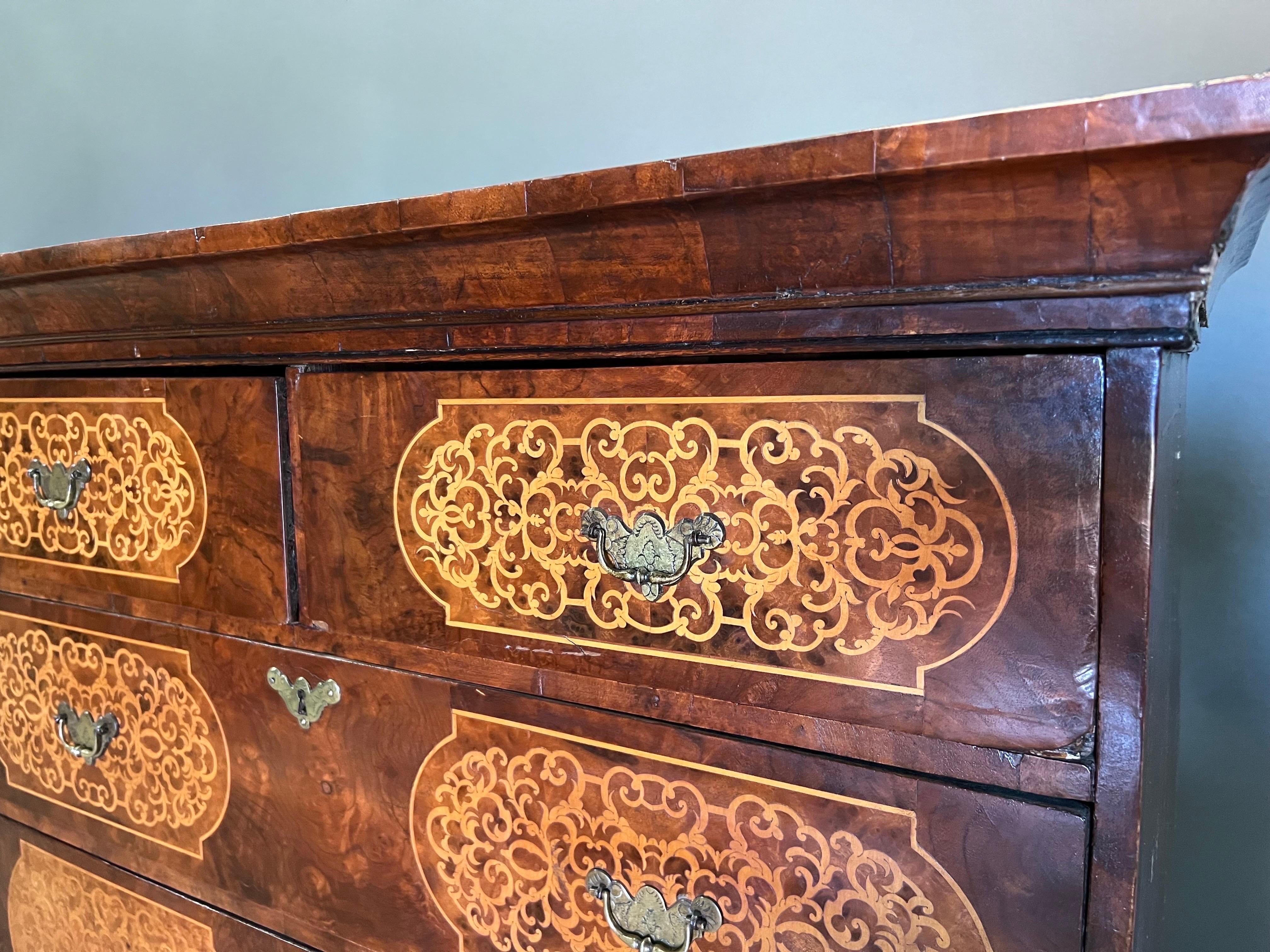 18th Century and Earlier 18th century English Seaweed Inlaid Chest of Frame  For Sale