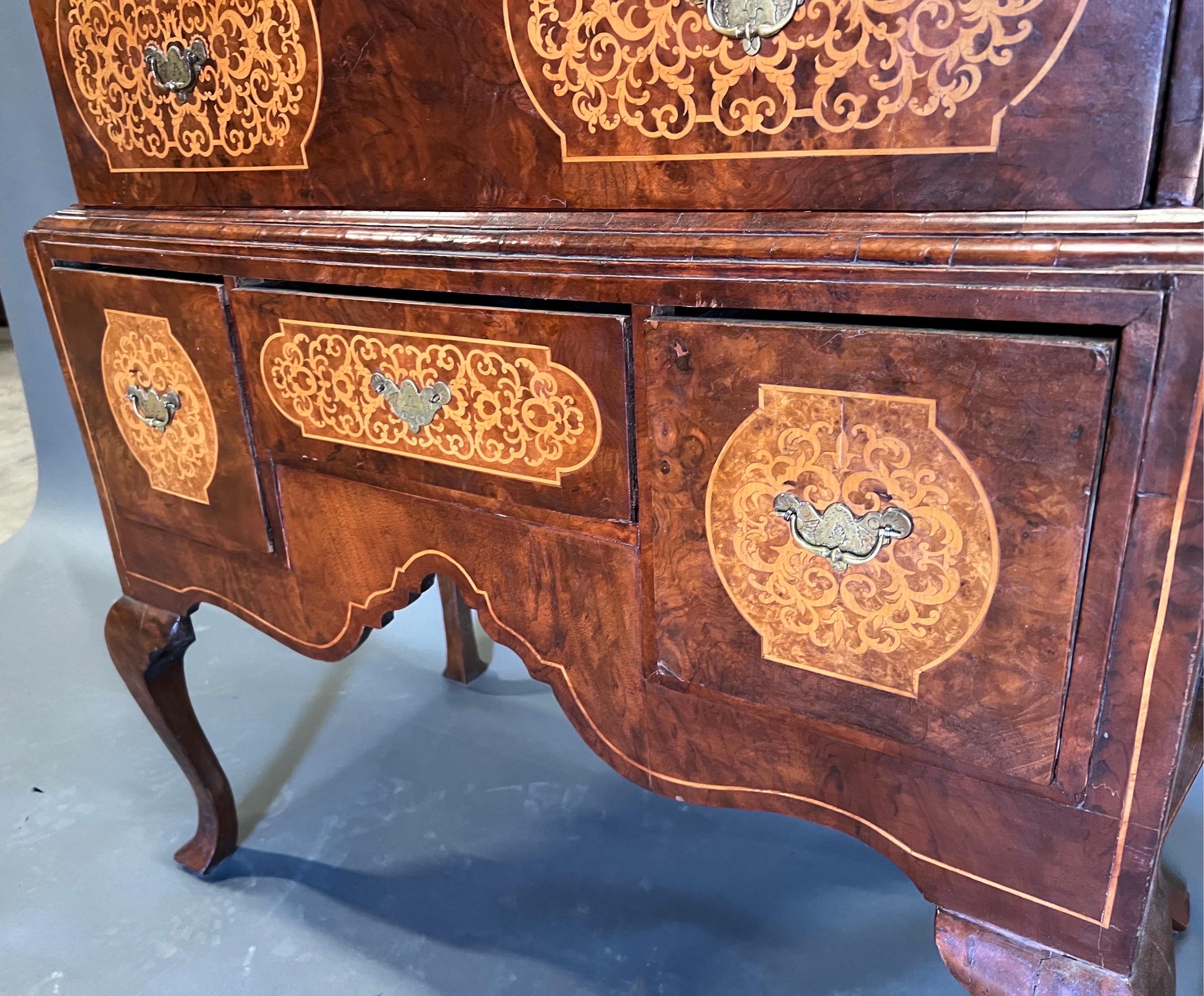 Walnut 18th century English Seaweed Inlaid Chest of Frame  For Sale
