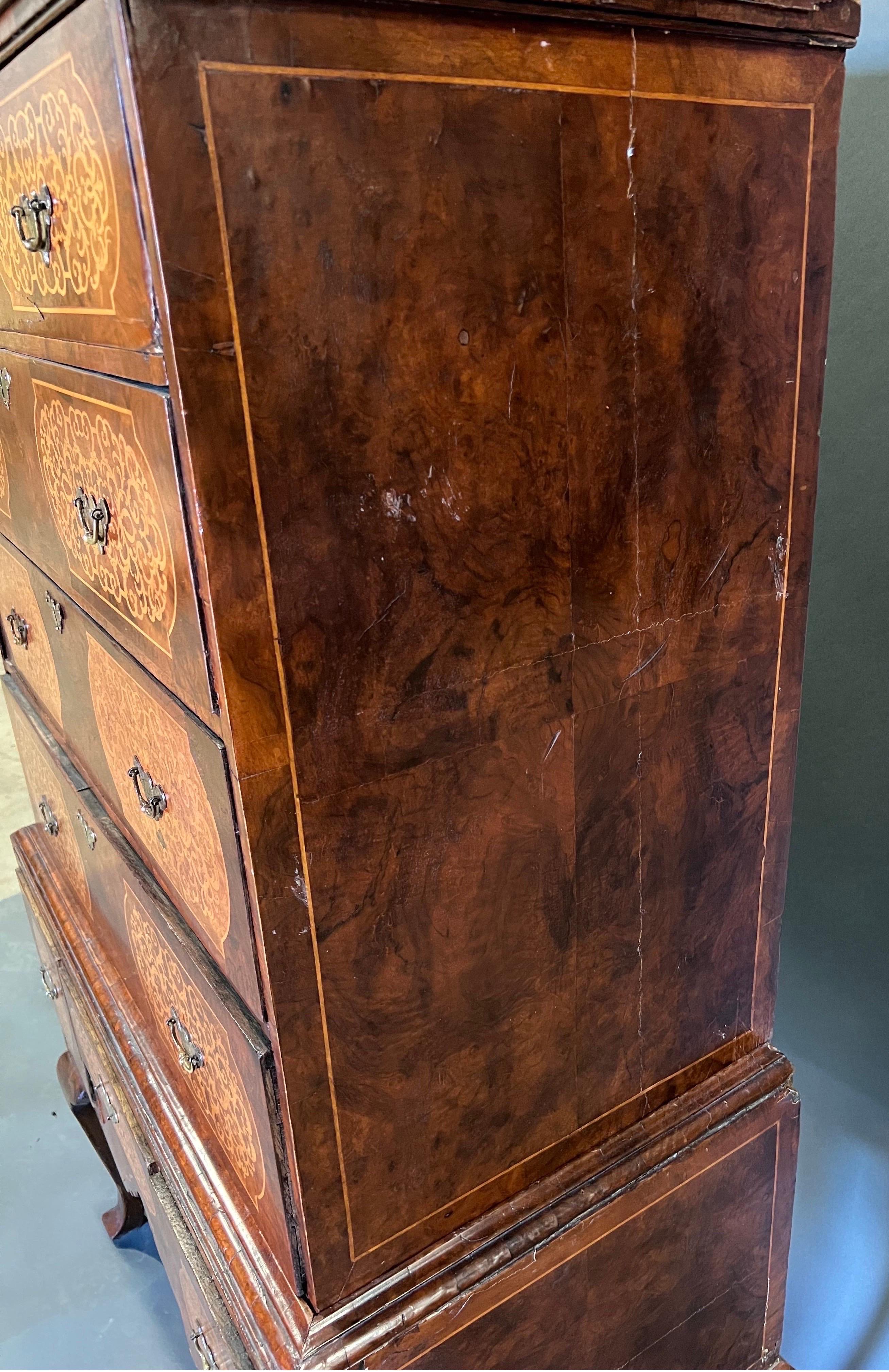18th century English Seaweed Inlaid Chest of Frame  For Sale 2