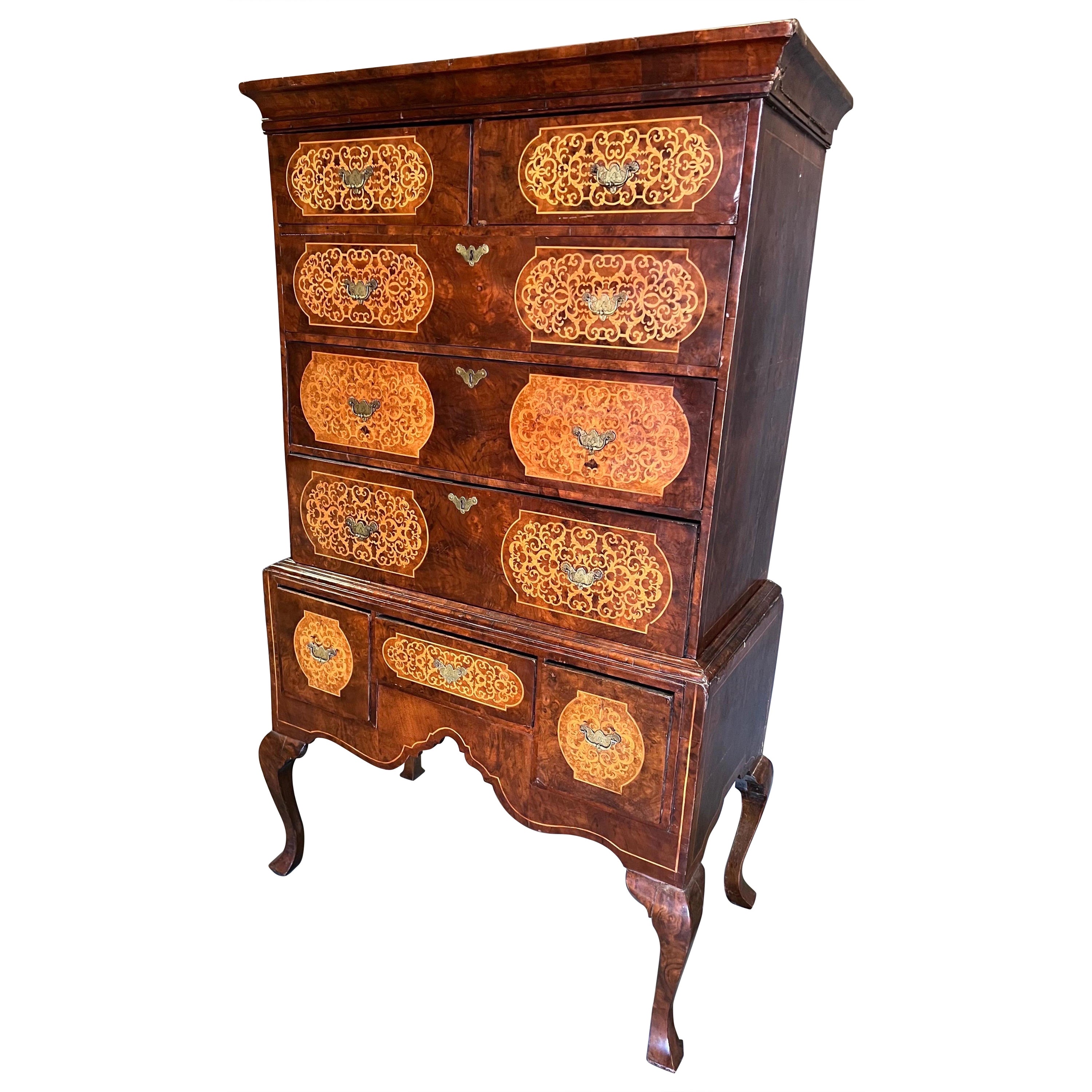 18th century English Seaweed Inlaid Chest of Frame For Sale