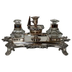 18th Century English Sheffield Silver Plate Inkwell Desk Set