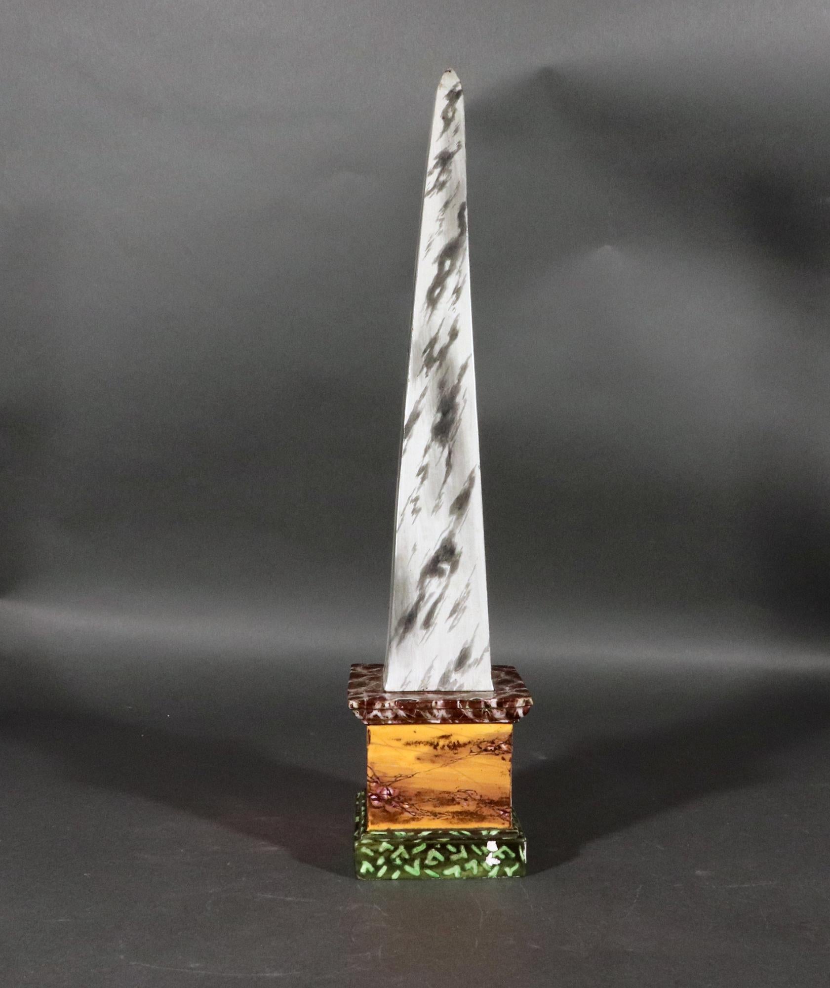 18th Century English Staffordshire Pearlware Neoclassical Faux Marble Obelisks For Sale 7