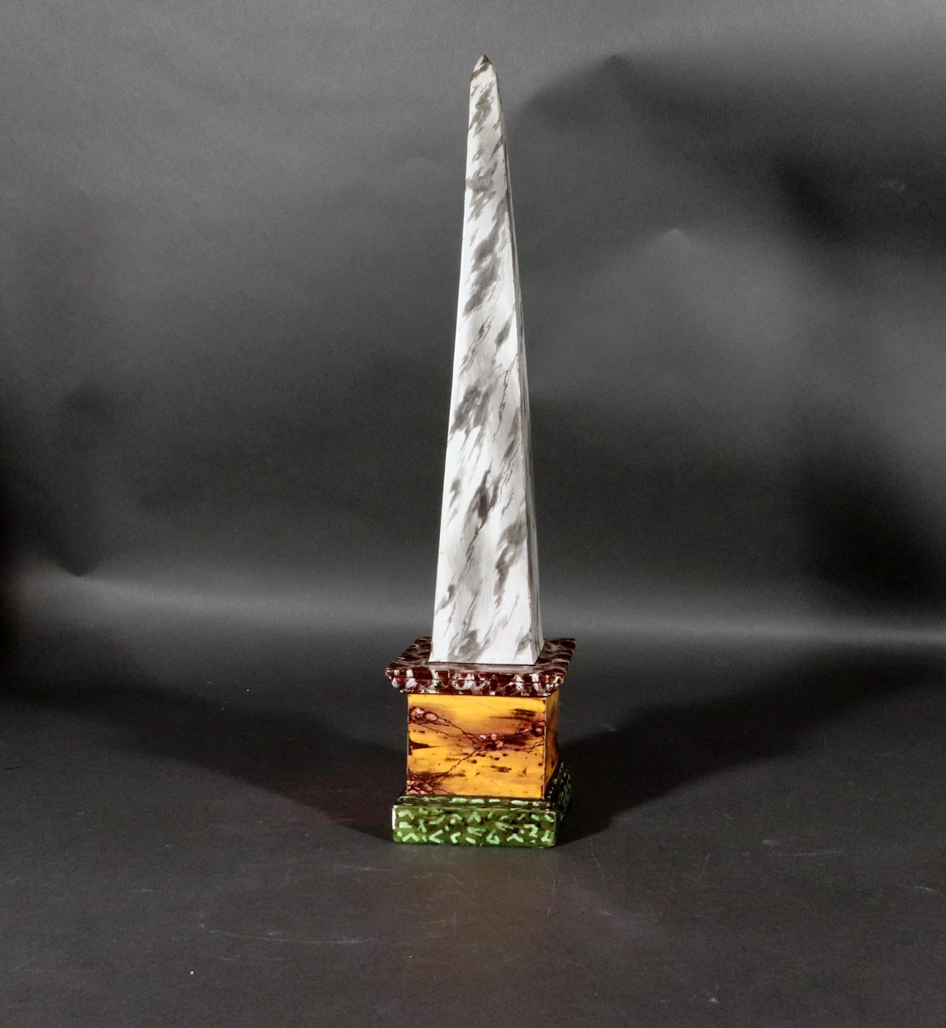 18th Century English Staffordshire Pearlware Neoclassical Faux Marble Obelisks For Sale 8