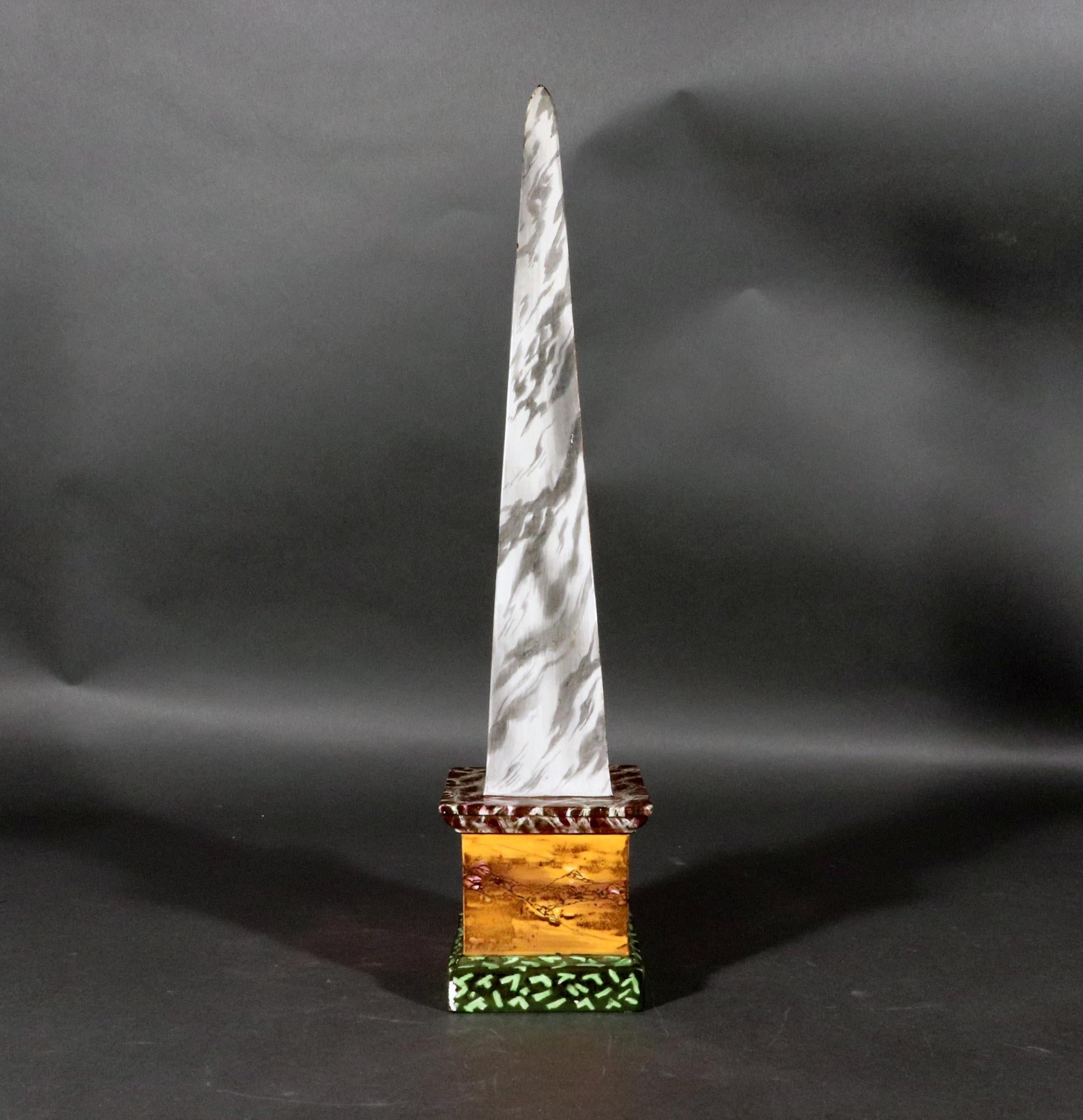 18th Century English Staffordshire Pearlware Neoclassical Faux Marble Obelisks For Sale 15