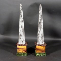 18th Century English Staffordshire Pearlware Neoclassical Marbled Obelisks