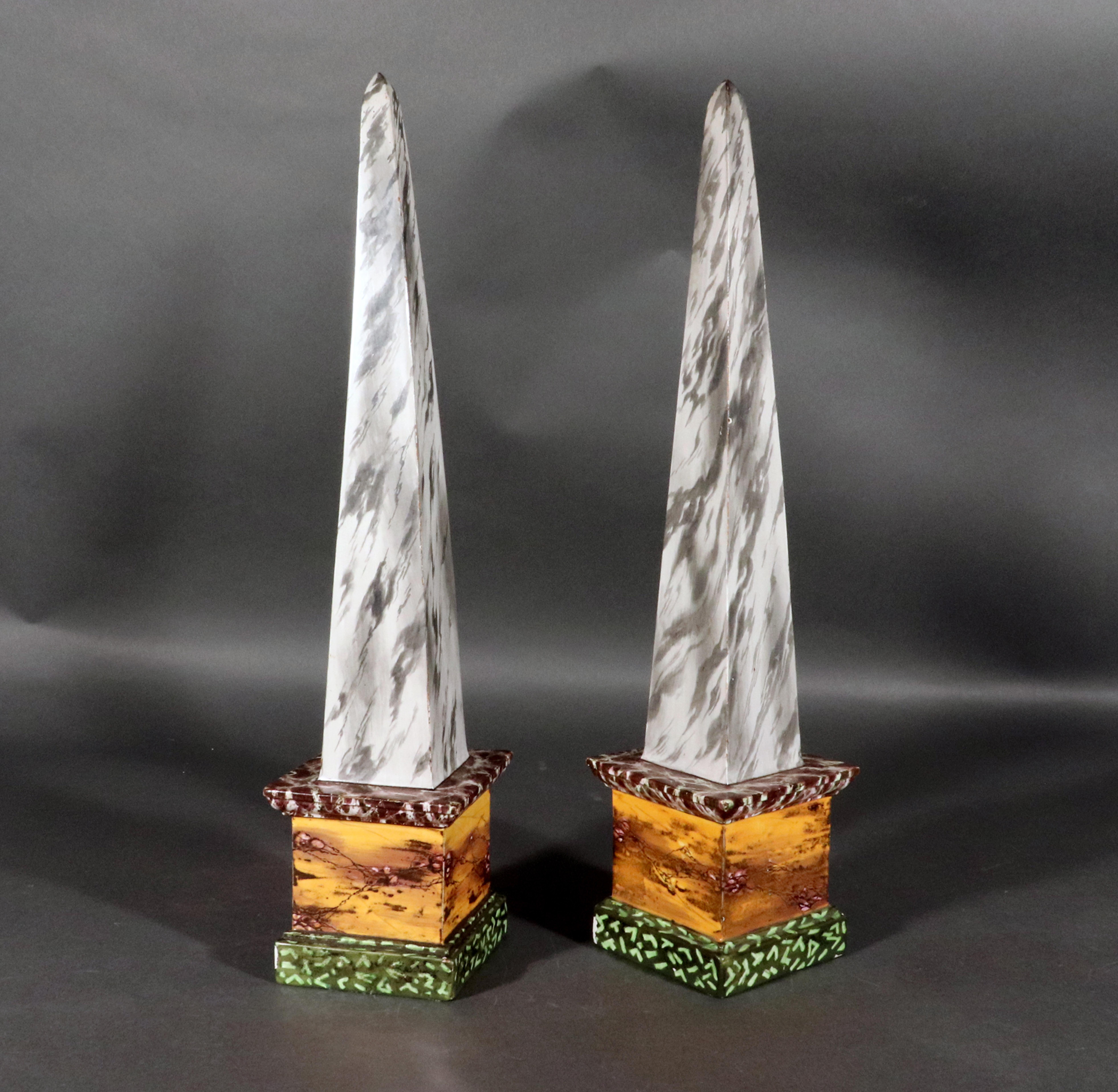 18th Century English Staffordshire Pearlware Neoclassical Faux Marble Obelisks For Sale 17