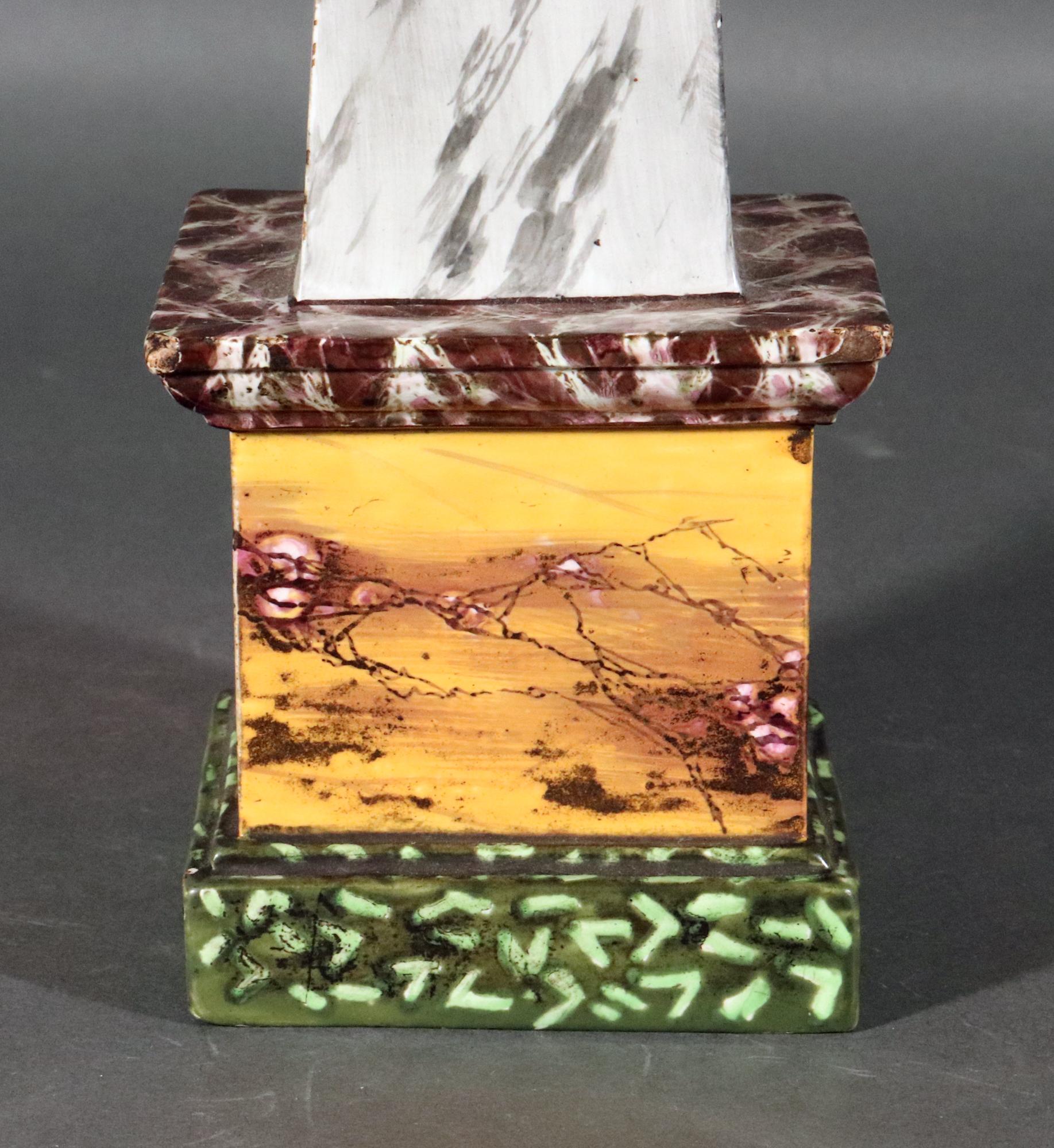 18th Century English Staffordshire Pearlware Neoclassical Faux Marble Obelisks For Sale 3
