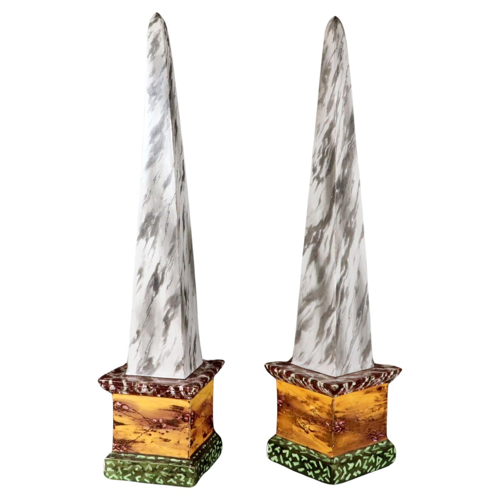 18th Century English Staffordshire Pearlware Neoclassical Faux Marble Obelisks For Sale
