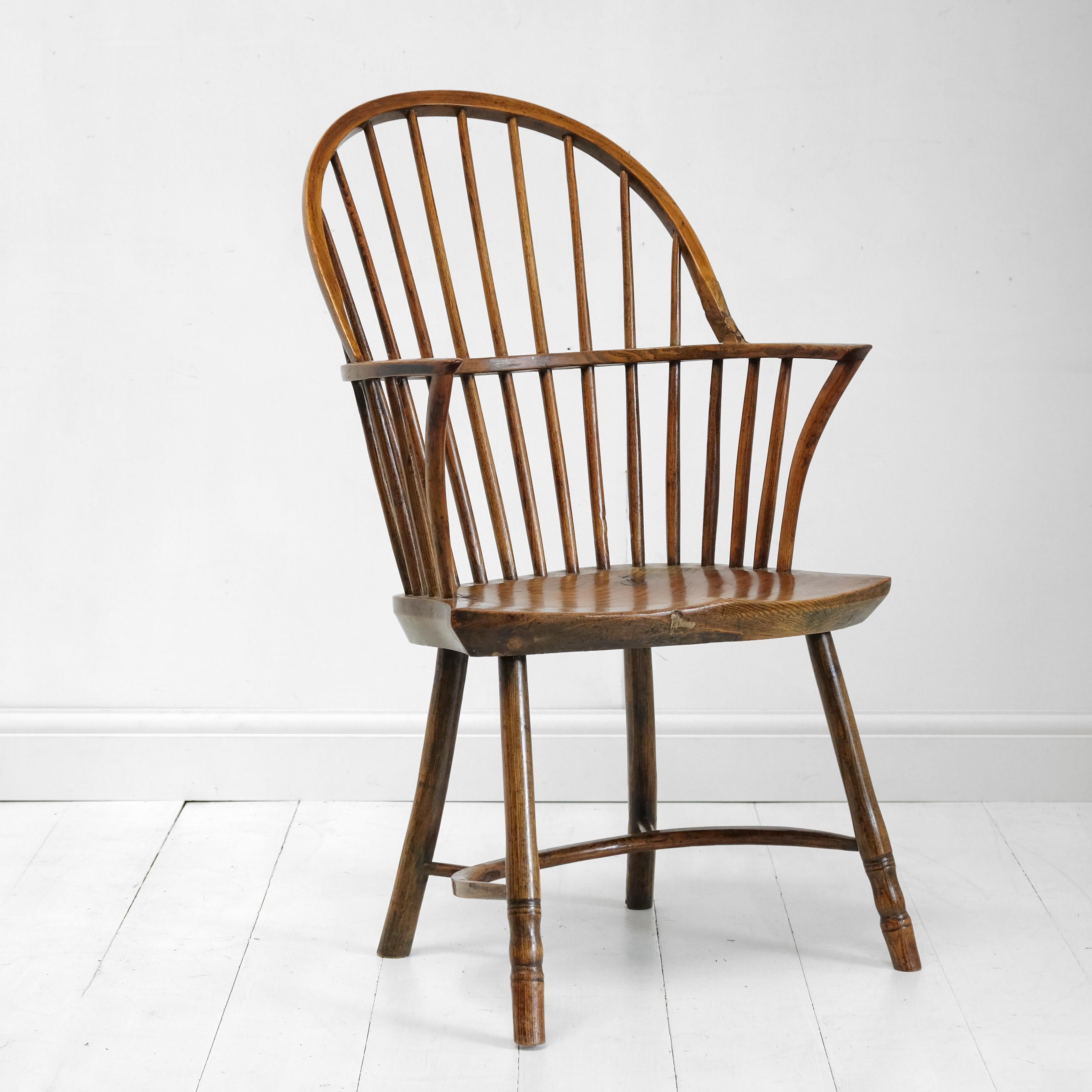 Hand-Crafted 18th Century English Stick Back Windsor Chair, Thames Valley, Original Paint