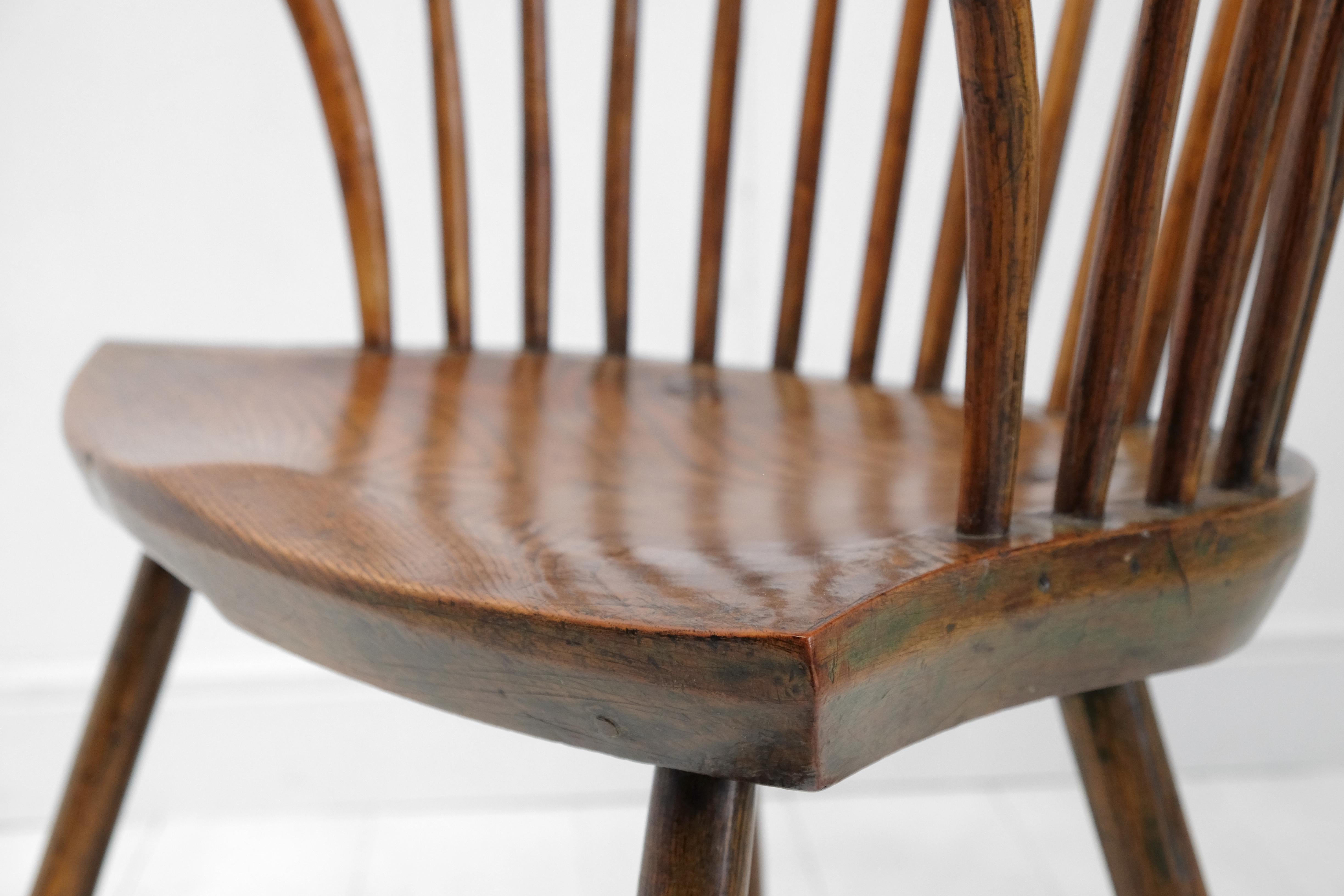 18th Century English Stick Back Windsor Chair, Thames Valley, Original Paint In Good Condition In Totnes, GB
