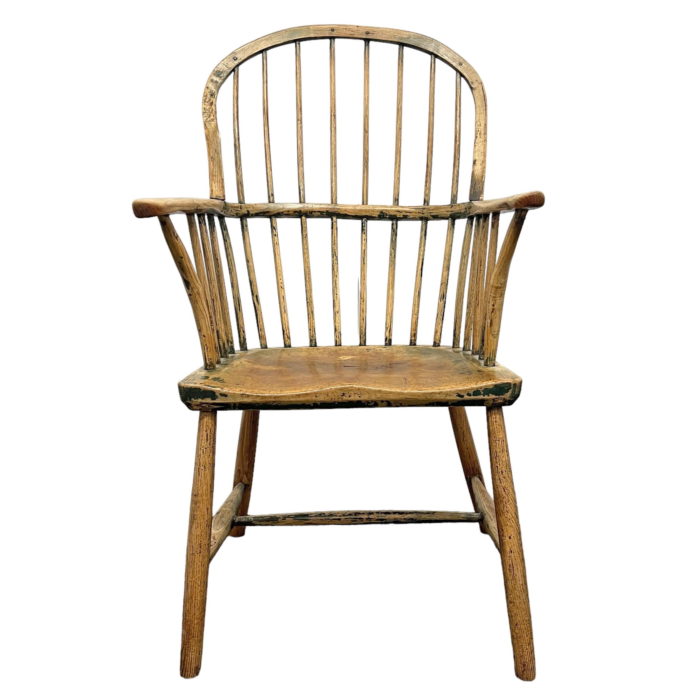 Englischer Windsor-Sessel mit Stickback aus dem 18. Jahrhundert (Primitiv) im Angebot