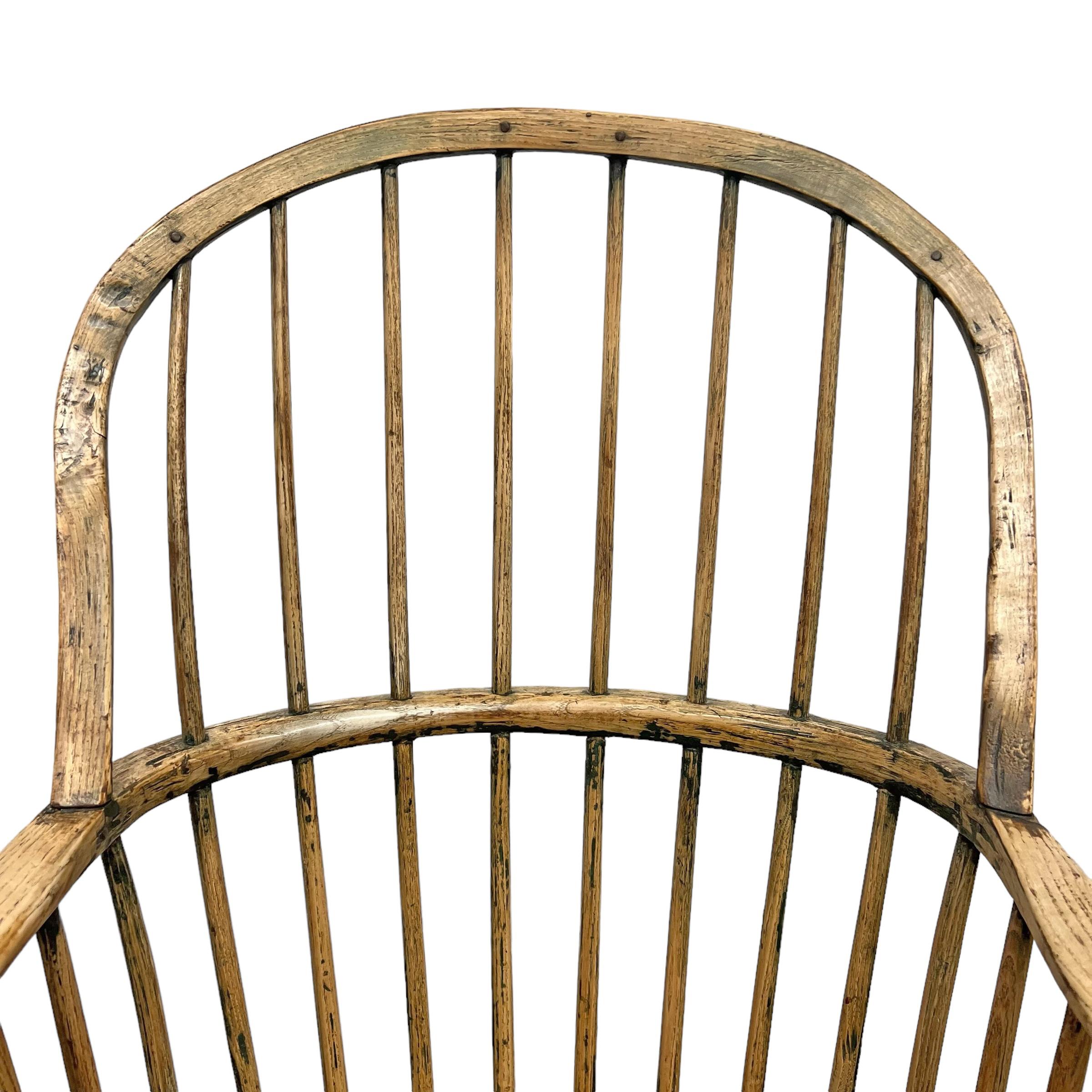 Elm 18th Century English Stickback Windsor Armchair For Sale