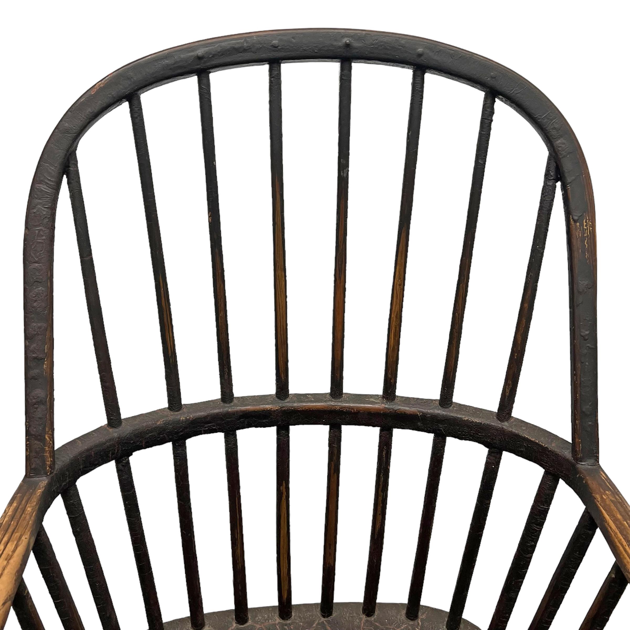 Elm 18th Century English Stickback Windsor Armchair For Sale