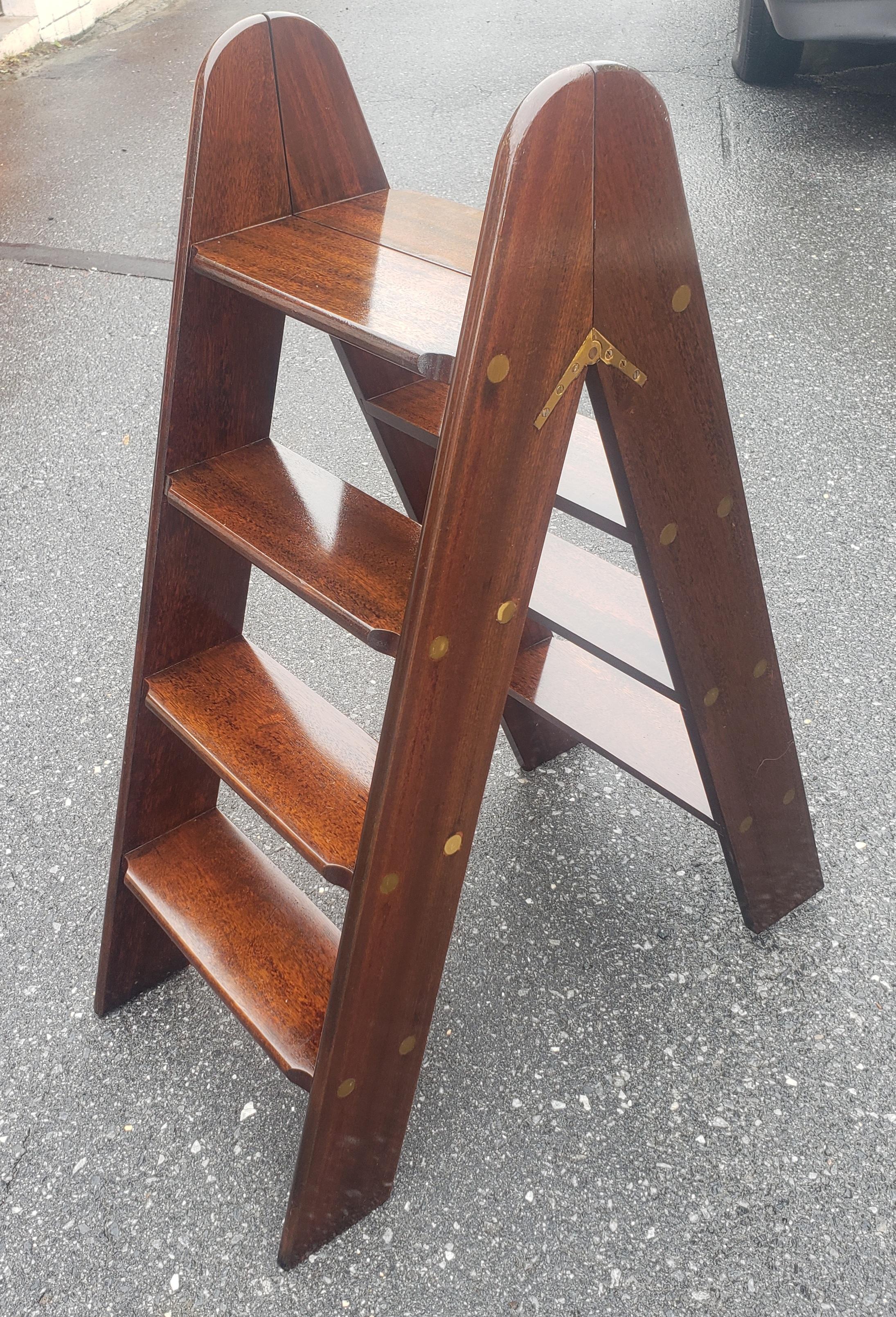 18th Century English Style Mahogany and Brass Library Steps Ladder 3