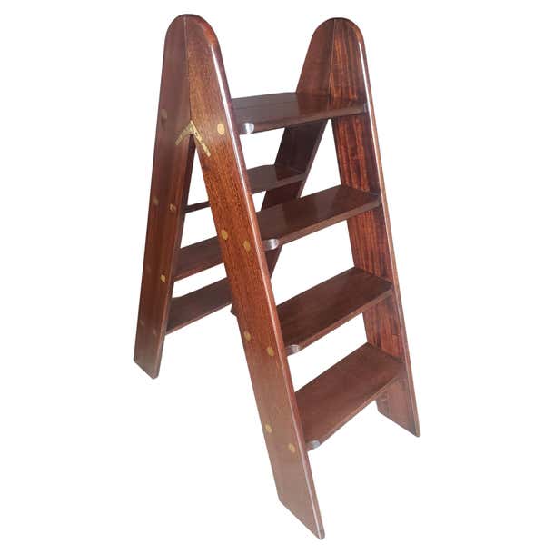 18th Century English Style Mahogany and Brass Library Steps Ladder For ...