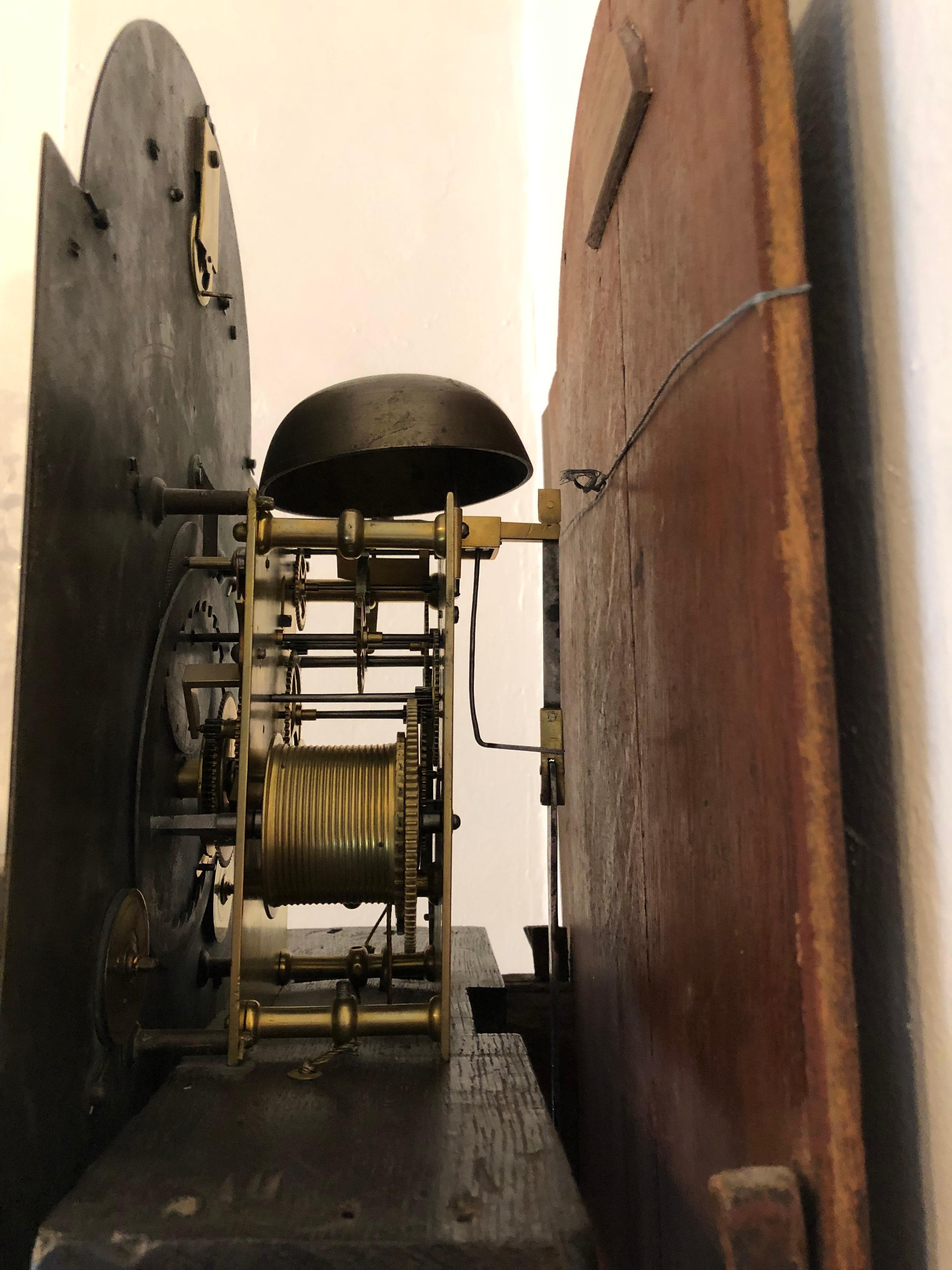 18th Century English Tall Case Grandfather Clock, Brass Face, Mahogany, London In Fair Condition For Sale In Seattle, WA