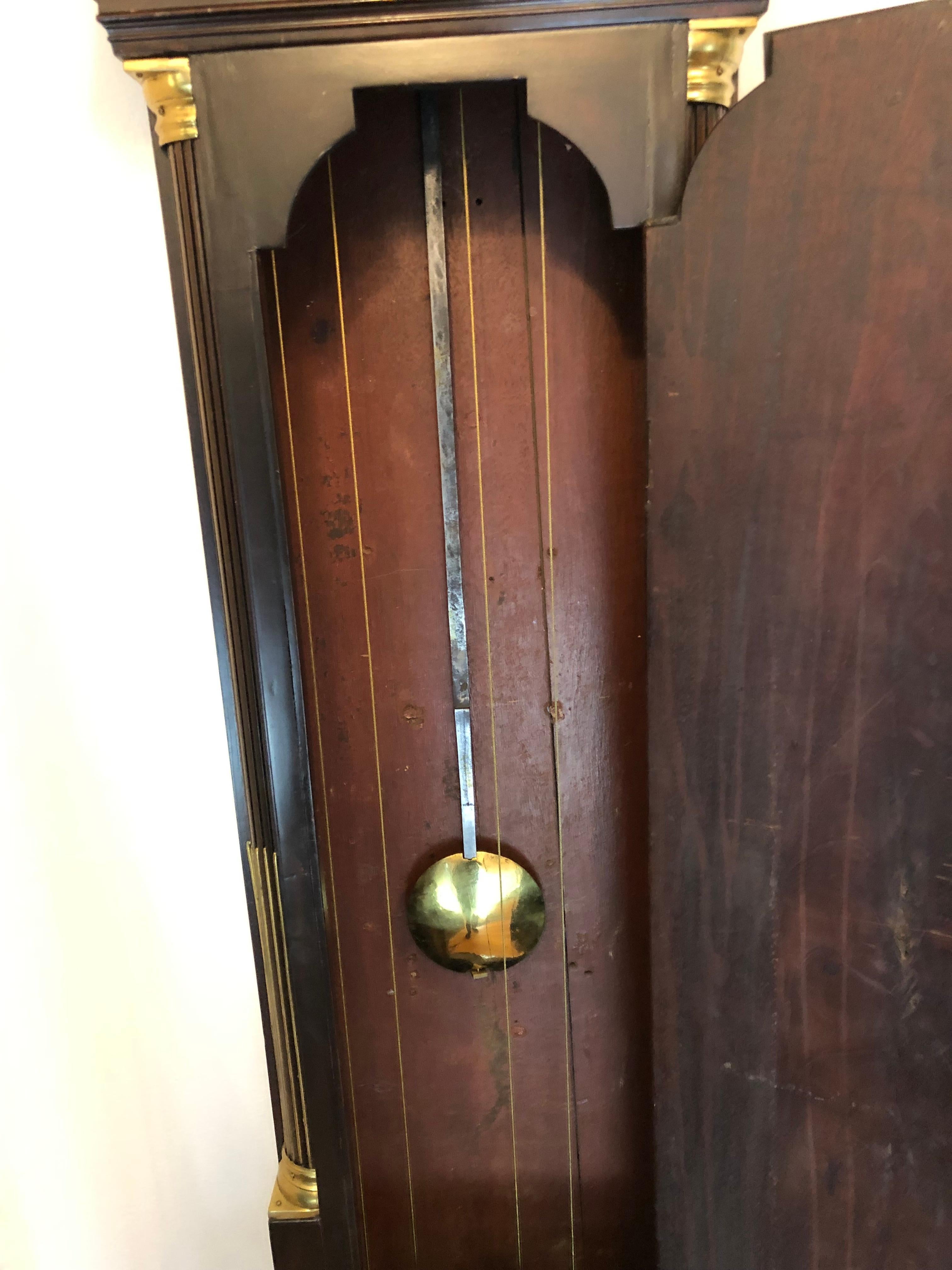 18th Century English Tall Case Grandfather Clock, Brass Face, Mahogany, London For Sale 2
