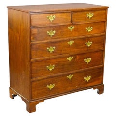 18th Century English Tall Chest of Drawers with Bracket Base and Brass Hardware