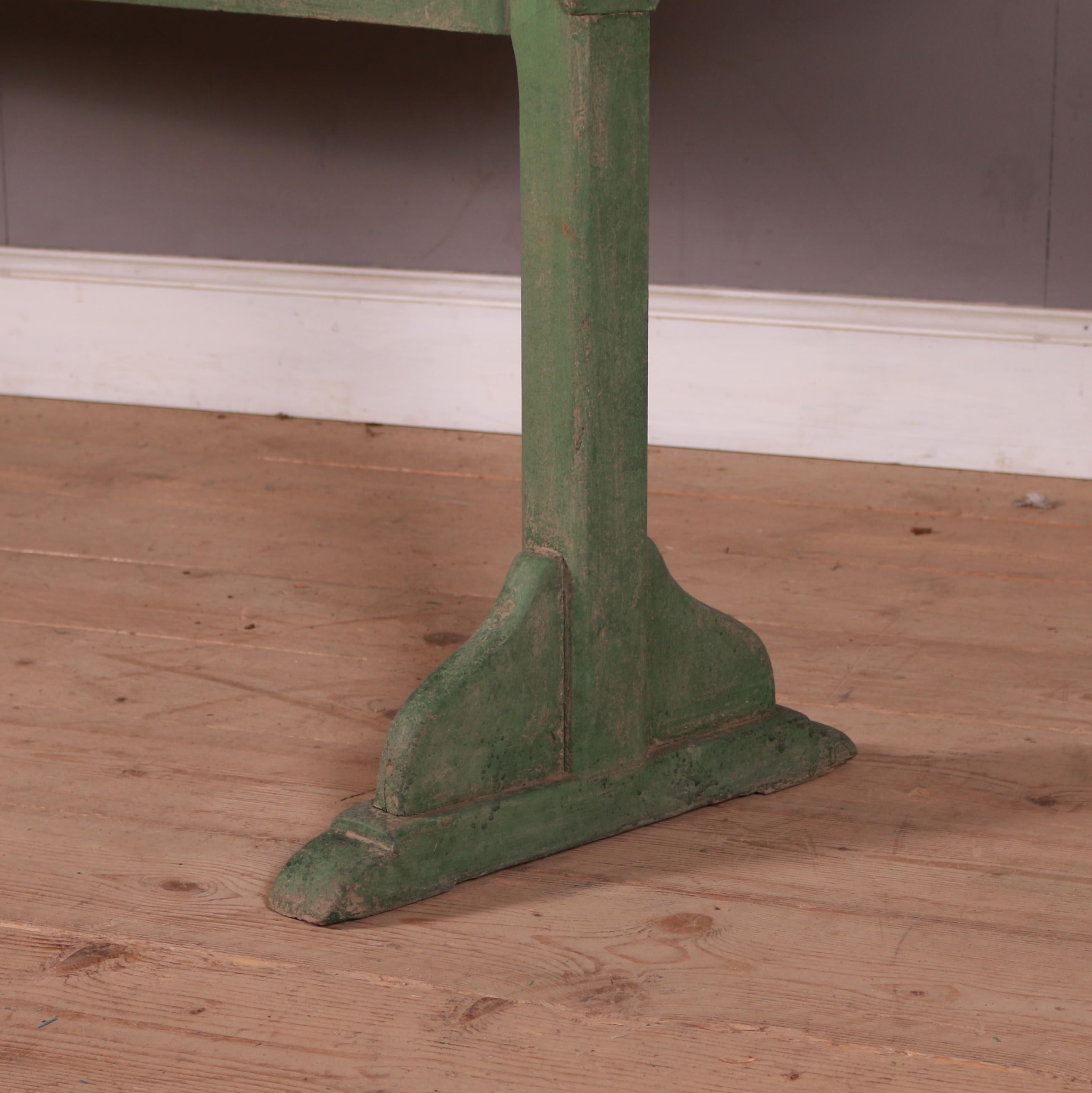 Good 18th C English painted pine tavern table with a scrubbed top. 1790.

Dimensions
85.5 inches (217 cms) wide
26 inches (66 cms) deep
29.5 inches (75 cms) high.

 
