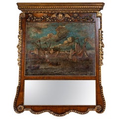 Antique 18th Century, English Trumeau Mirror with Oil Painting