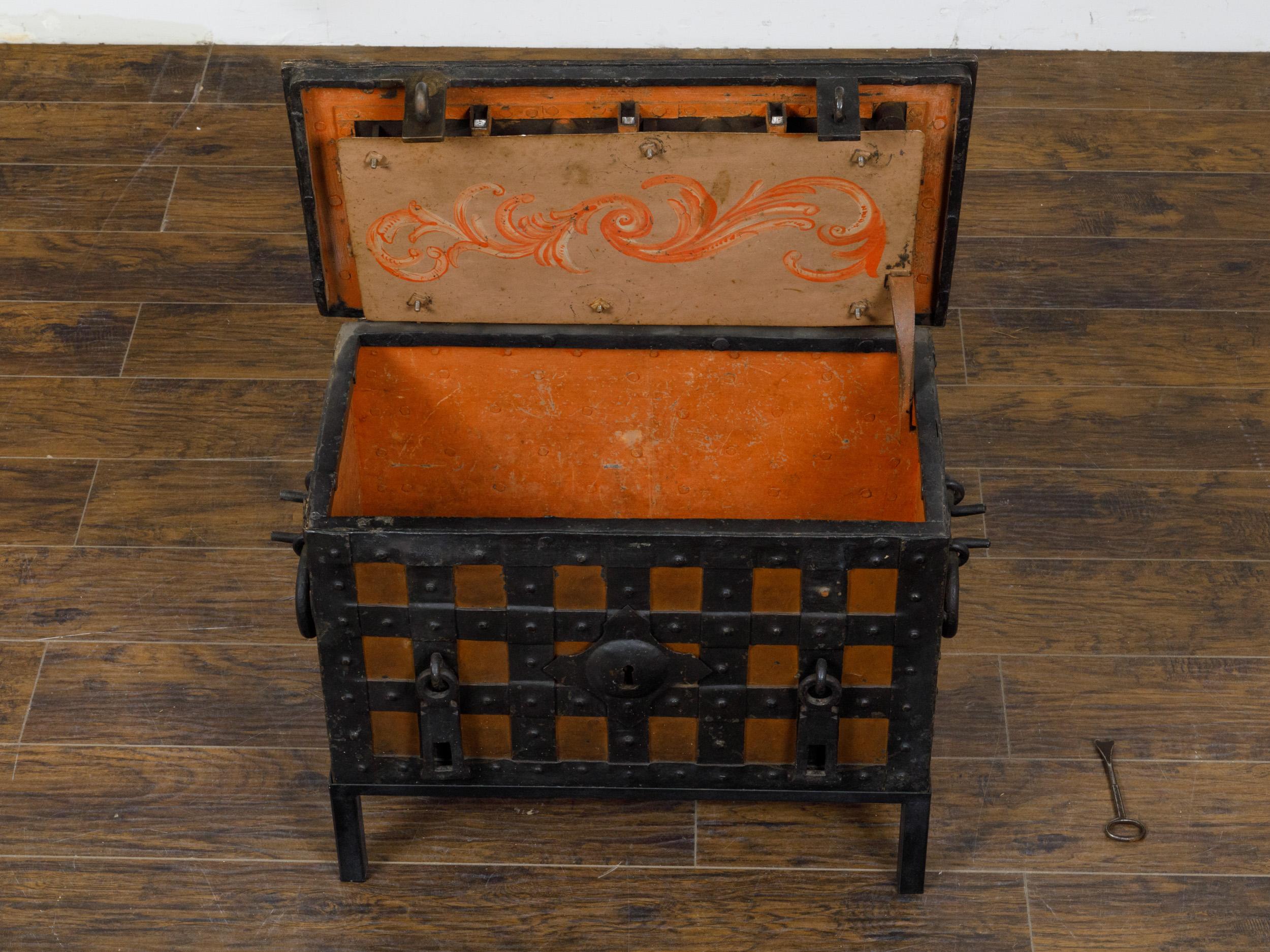 18th Century English Two-Toned Wrought Iron and Wood Sea Chest on Metal Legs For Sale 9