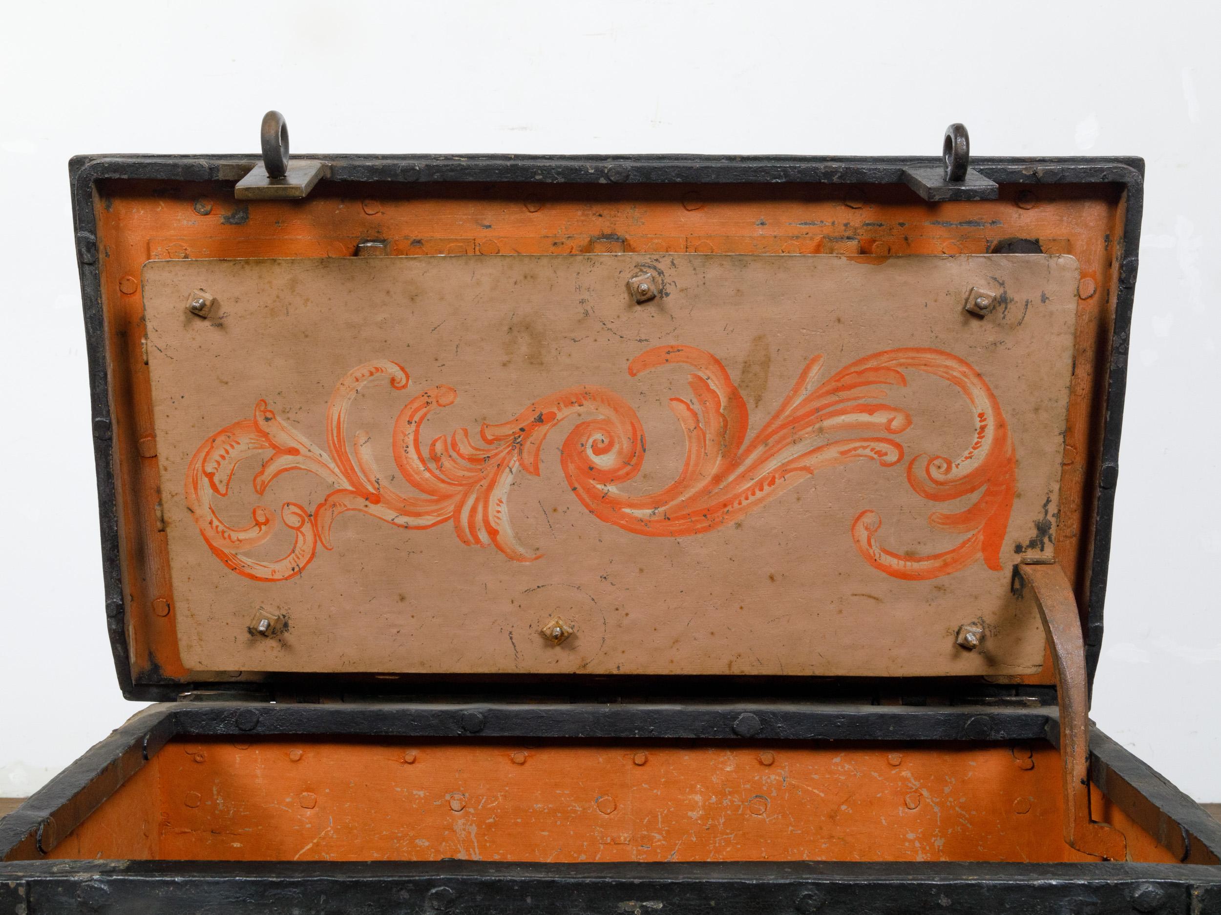 18th Century English Two-Toned Wrought Iron and Wood Sea Chest on Metal Legs For Sale 13