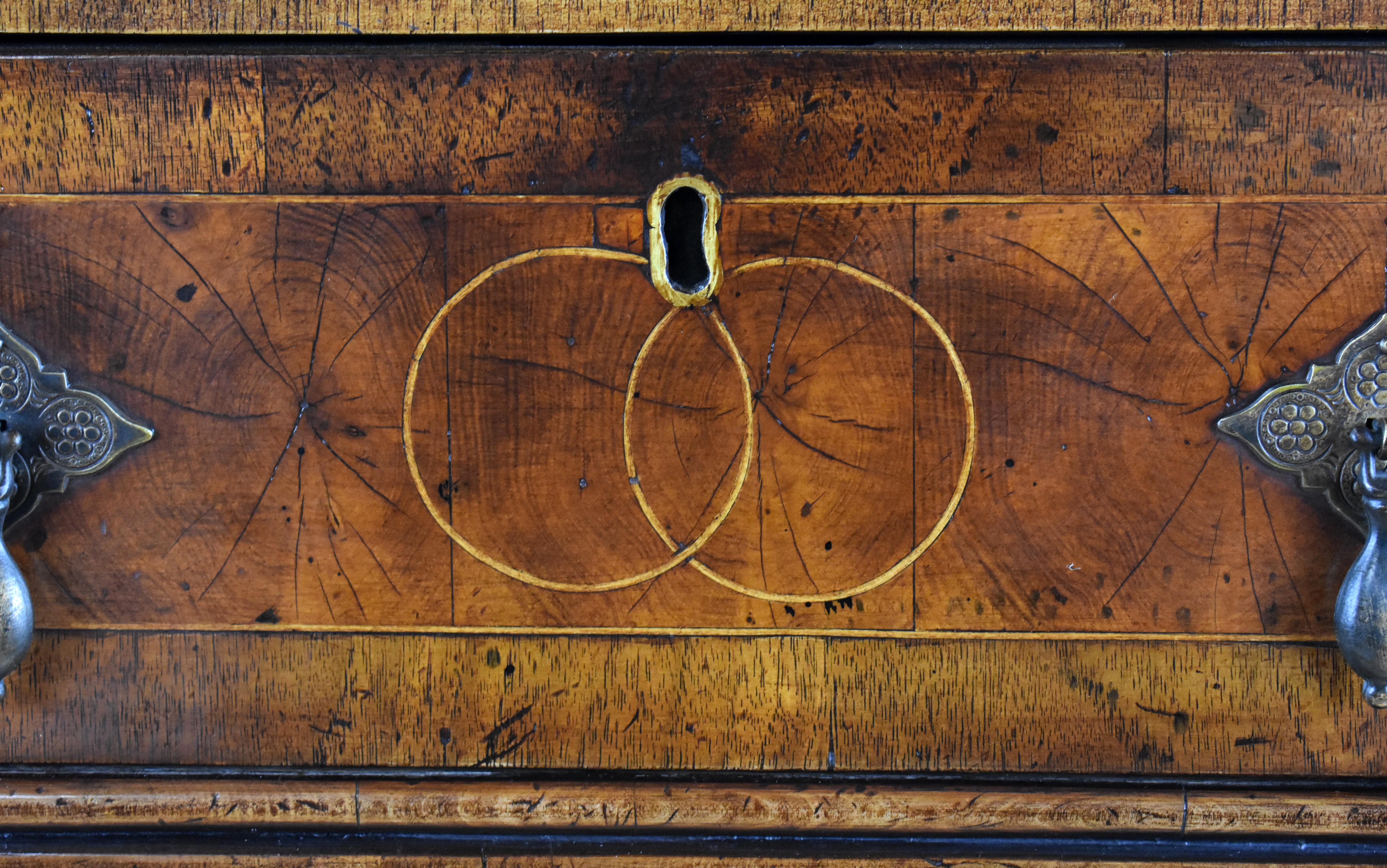 18th Century English Walnut and Oyster Veneer Chest of Drawers 4